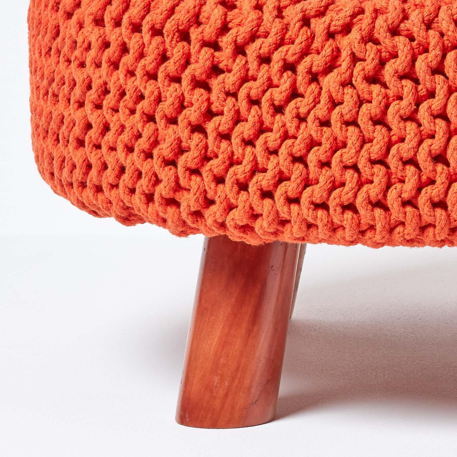 Round Knitted Footstool 100% Cotton Flat Circular with 4 Support Wooden Legs - Picture 59 of 108