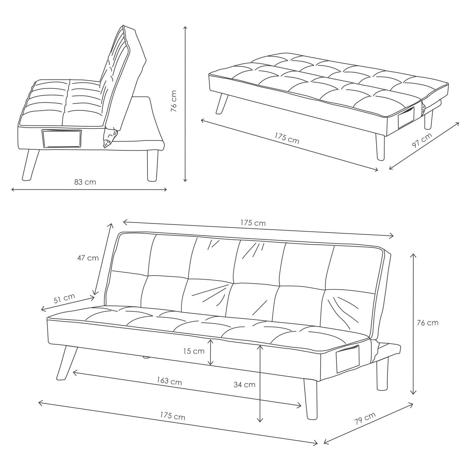 Velvet Sofa Bed Large 3 Seater Click Clack Retro Bed Settee on Wooden