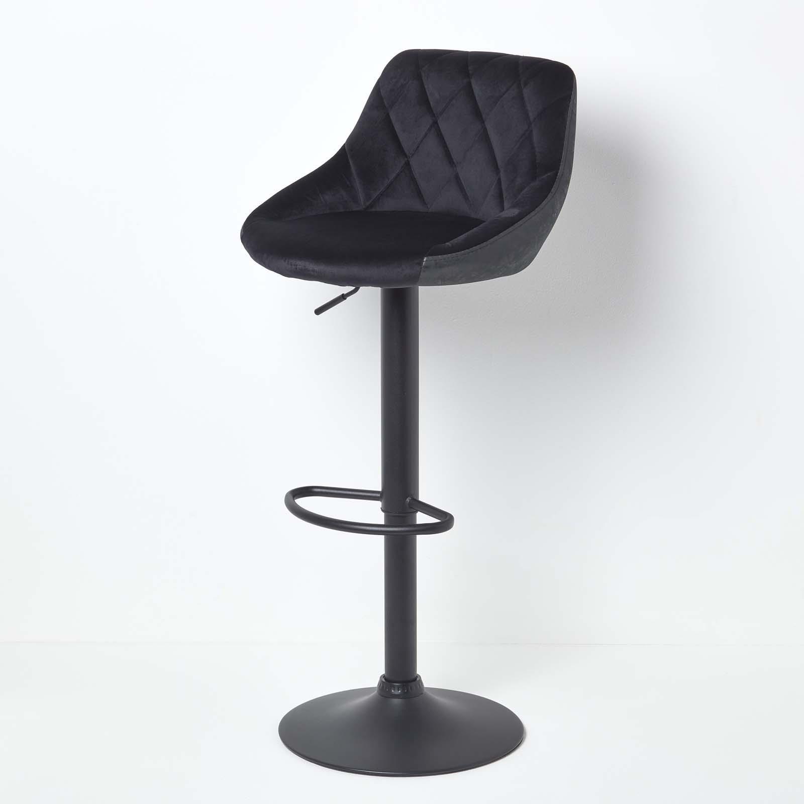 Velvet & Faux Leather Bar Stool Swivel Chair Adjustable Barstool with Backrest - Picture 2 of 22