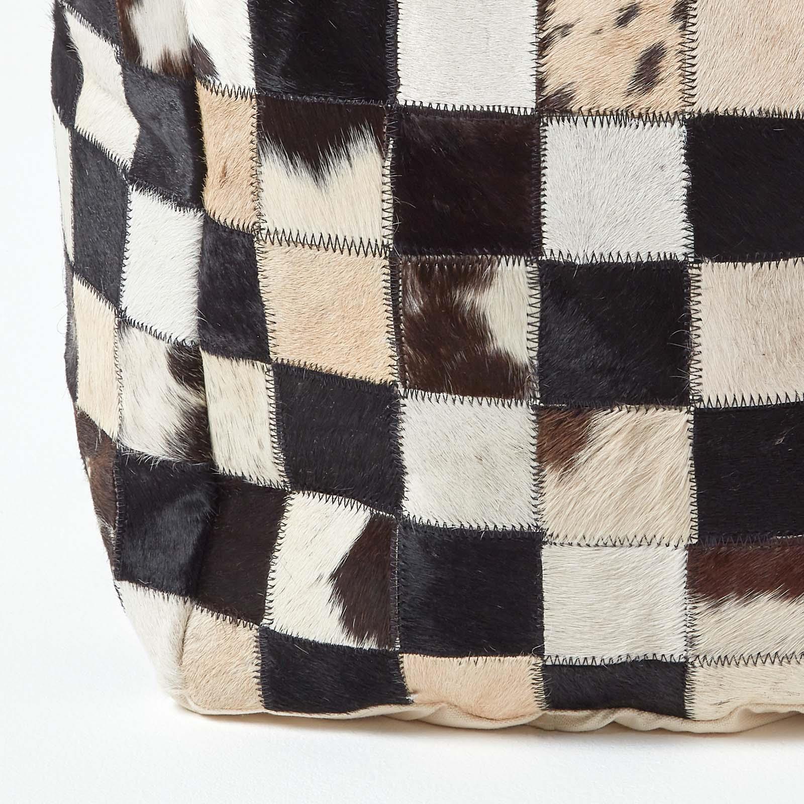 Genuine Leather Brown Check Design Bean Filled Pouffe and Footstool - Picture 10 of 11