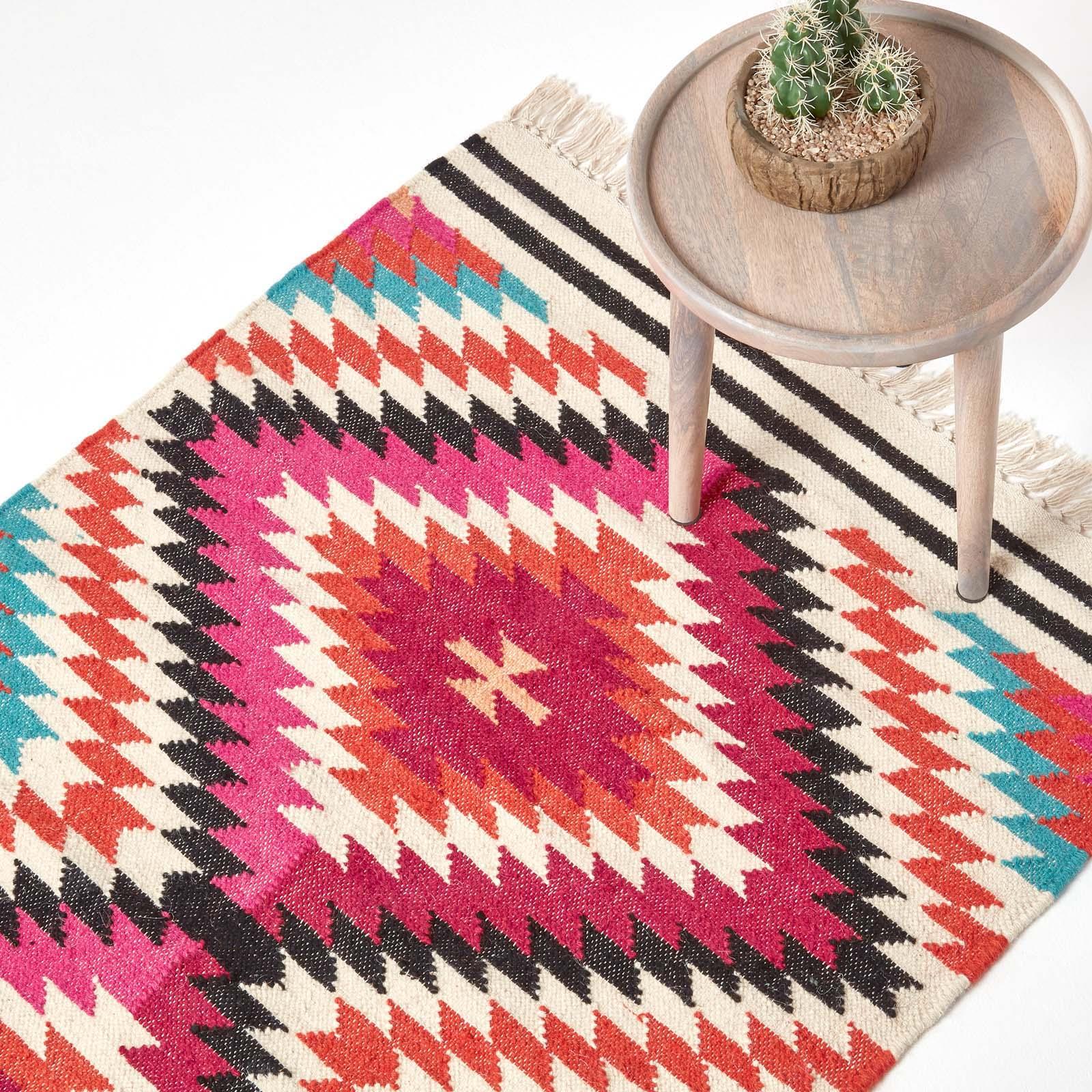 Handmade Cotton & Wool Kilim Rugs Runner Multi Coloured Geometric Diamond Carpet - Picture 58 of 64