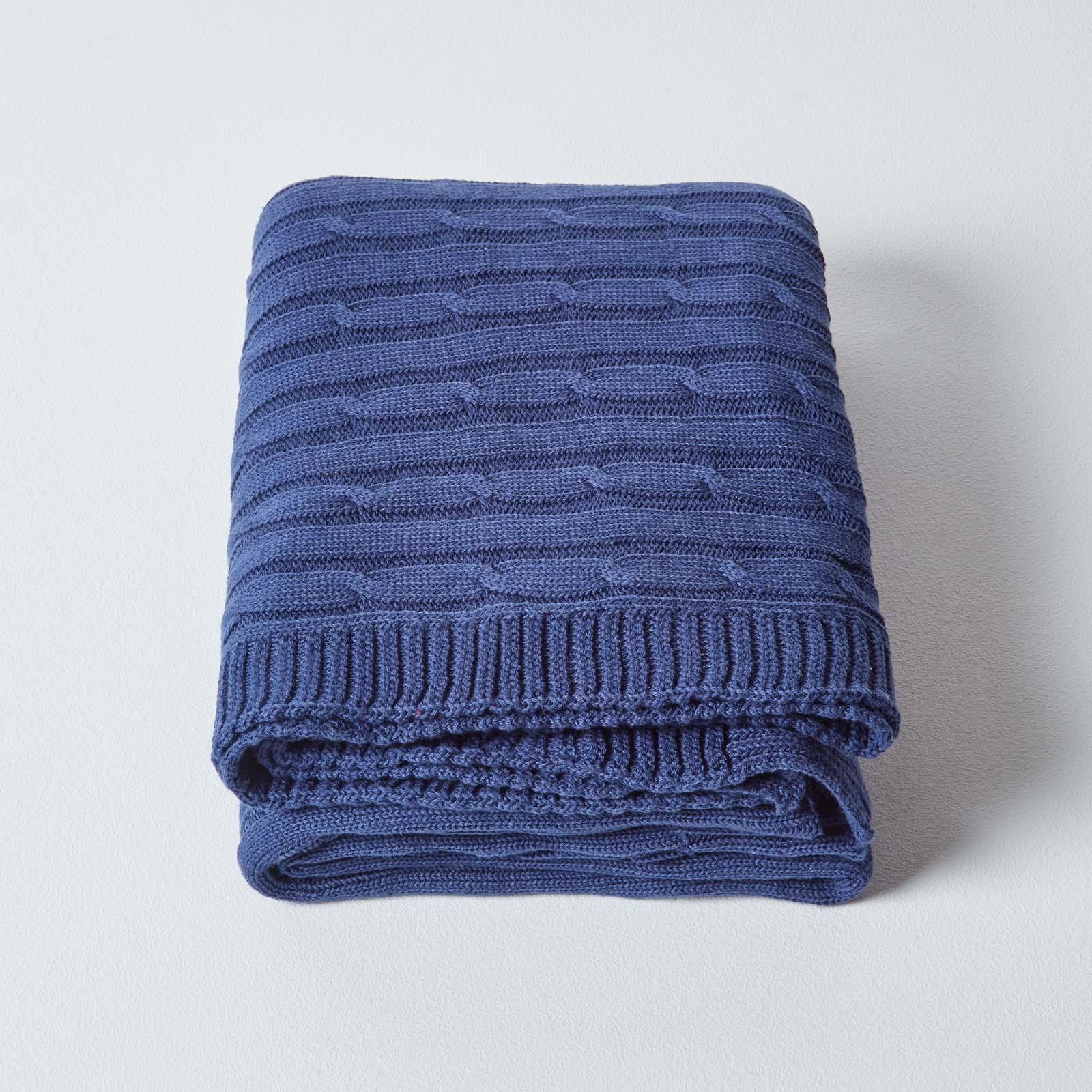 Cotton Cable Knit Throw, Blue, Grey, Green, Pink, Natural, Chocolate - Picture 43 of 65