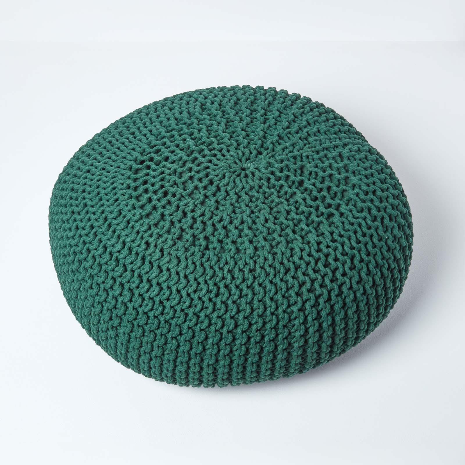 Large Round Cotton Knitted Pouffes Footstools Red, Yellow, Black, Grey, Natural - Picture 28 of 108