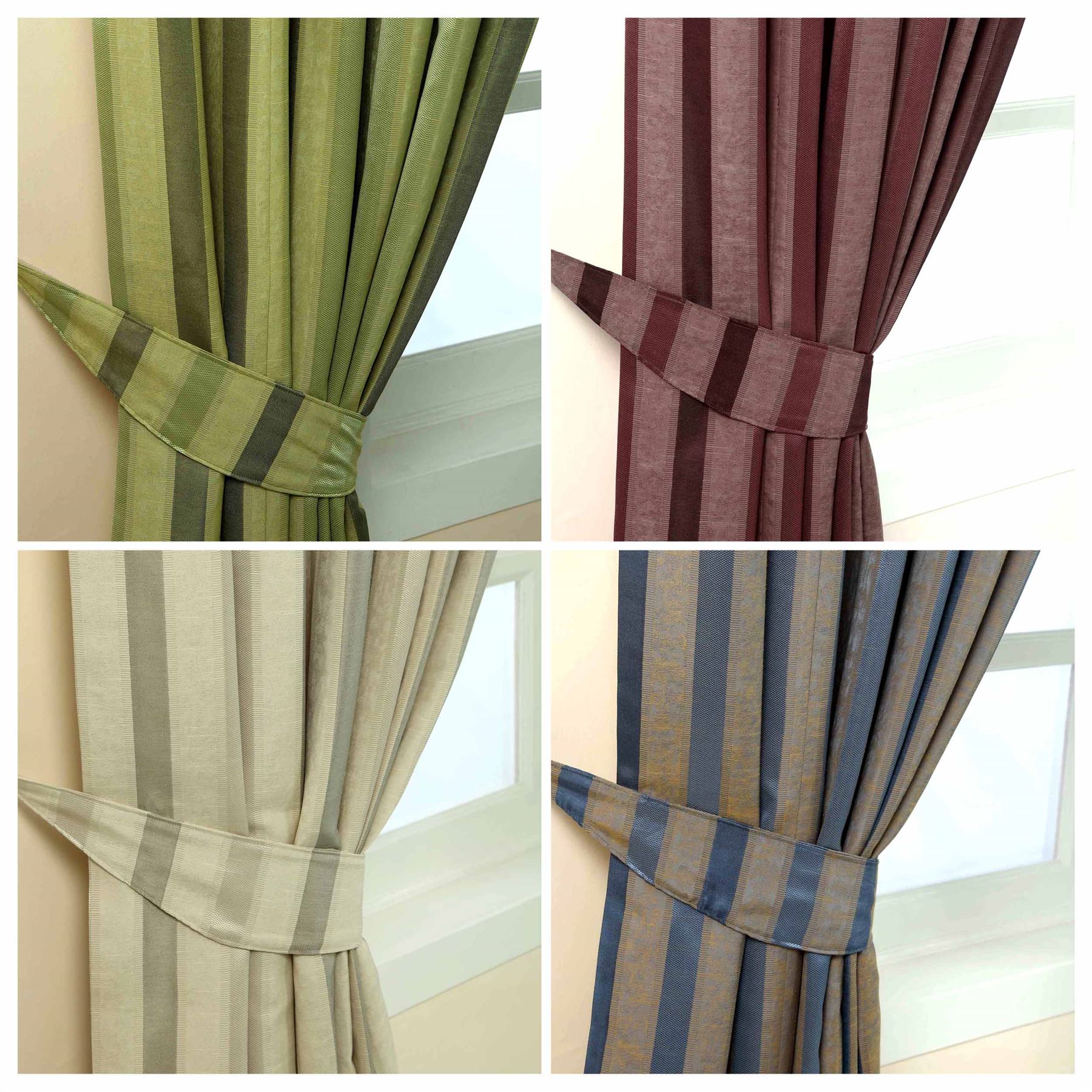 Jacquard Curtain Tie Backs Pair Modern Striped Design Green