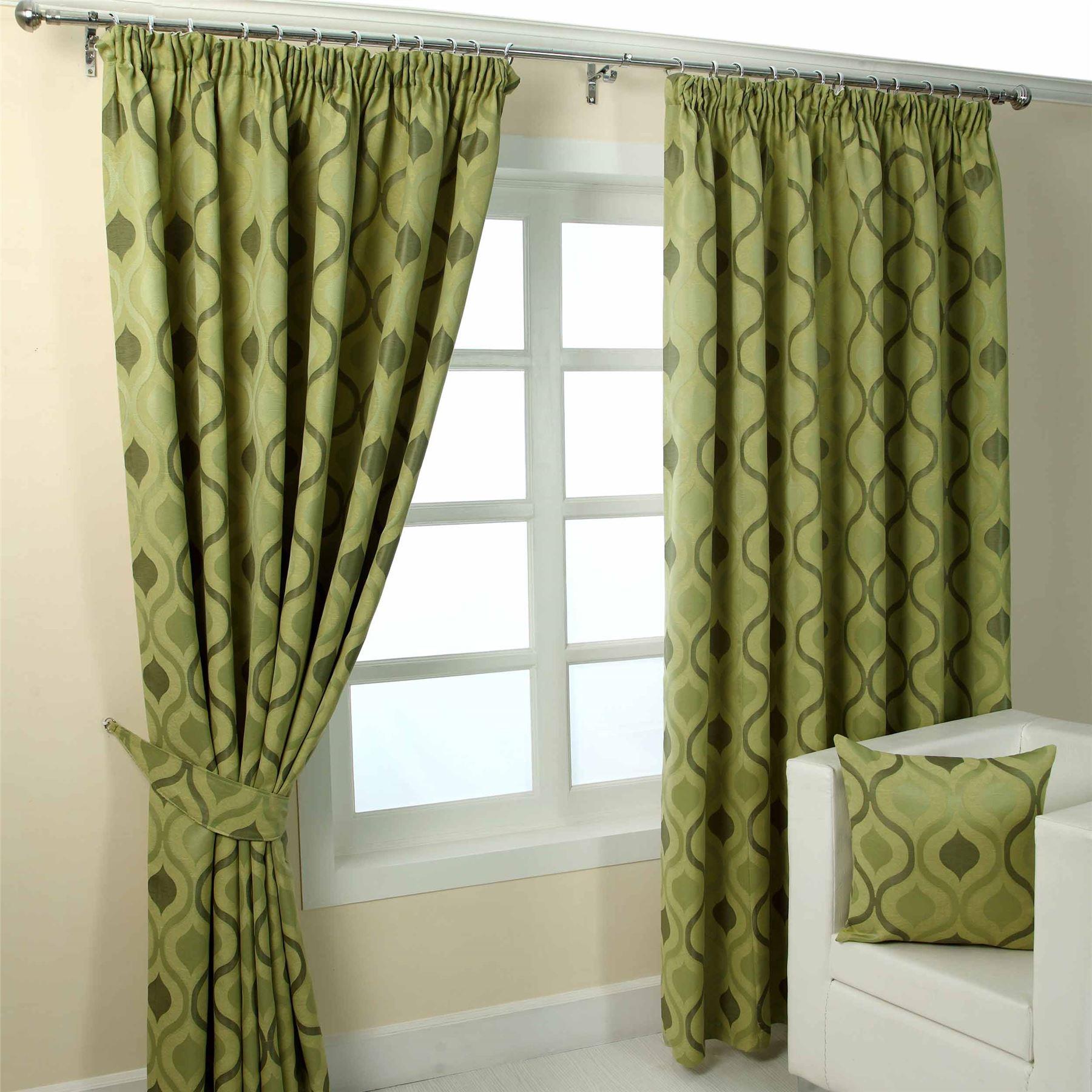 Pencil Pleat Jacquard Curtains Modern Wave Fully Lined Blue Cream Green