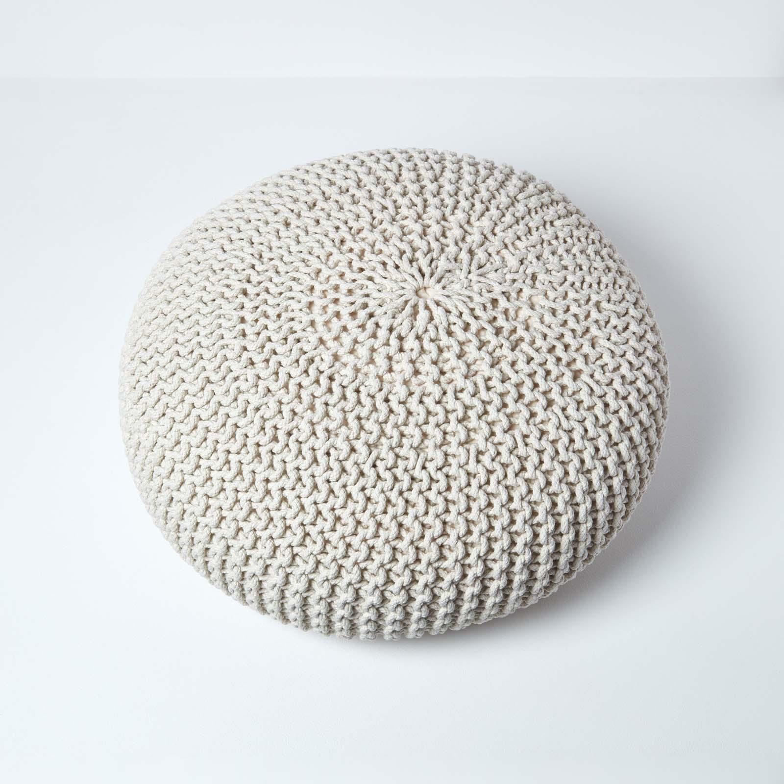 Large Round Cotton Knitted Pouffes Footstools Red, Yellow, Black, Grey, Natural - Picture 57 of 108