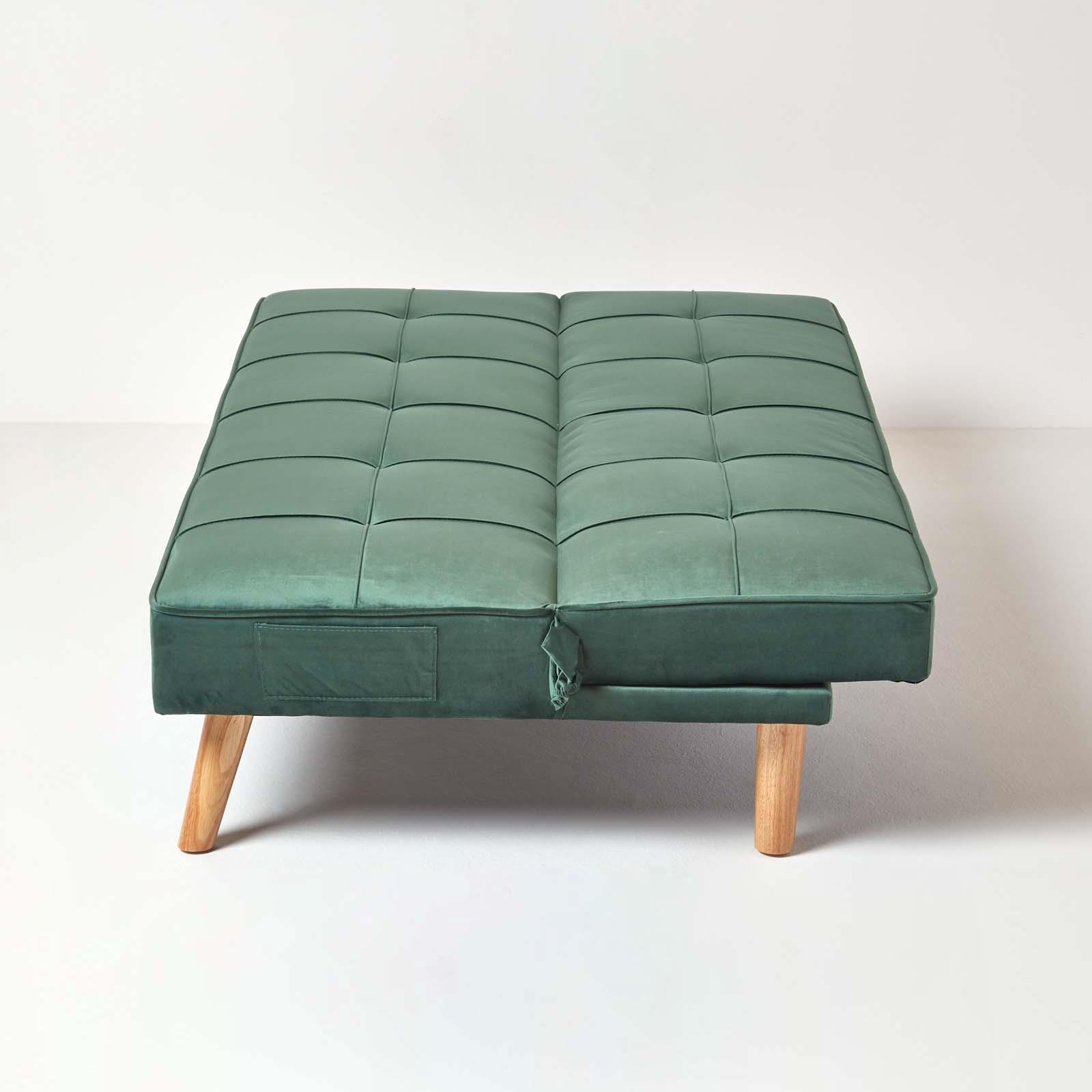 Velvet Sofa Bed Large 3 Seater Click Clack Retro Bed Settee on Wooden