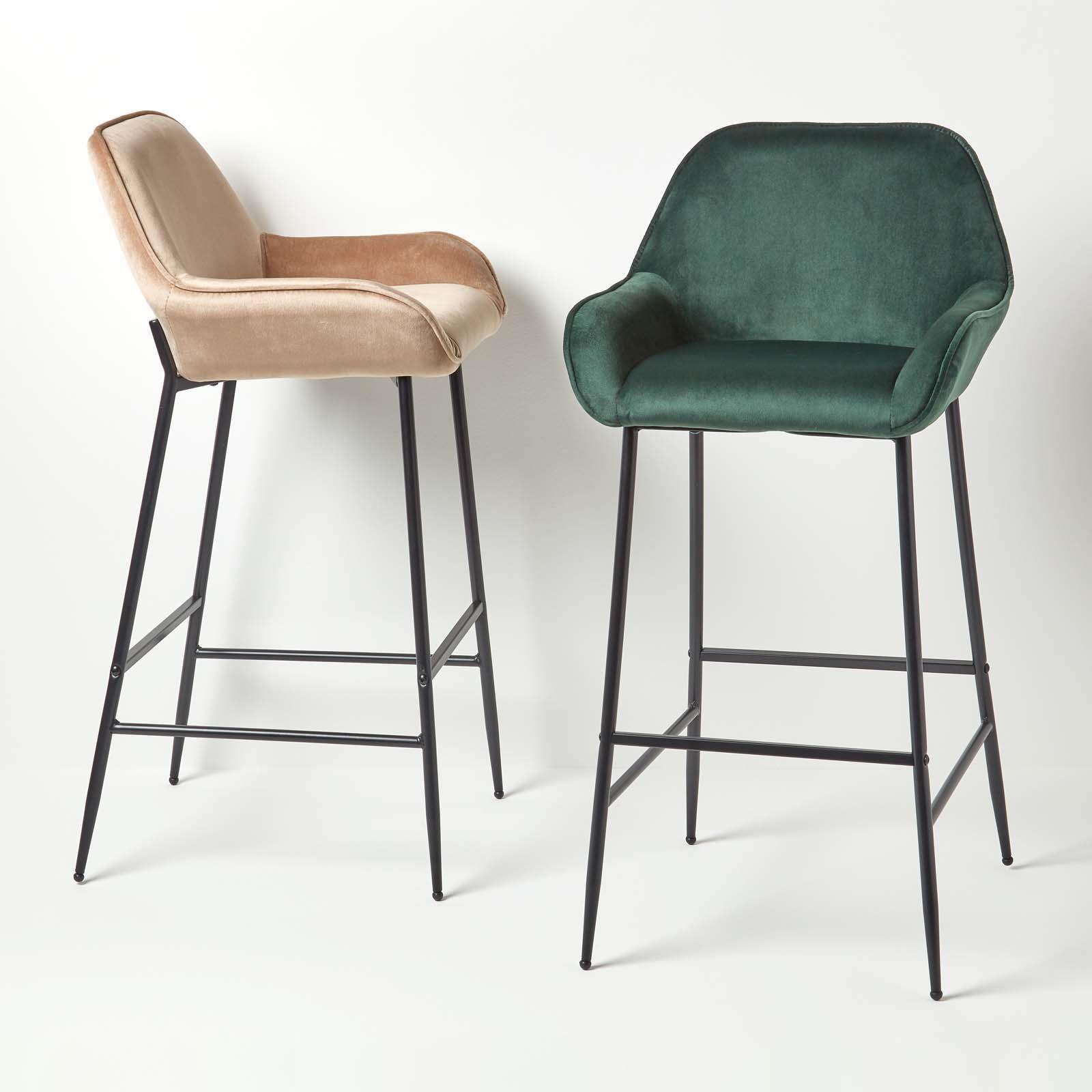 Velvet Bar Stool Chair On-Trend Kitchen Breakfast Bar Stool with Backrest - Picture 24 of 40