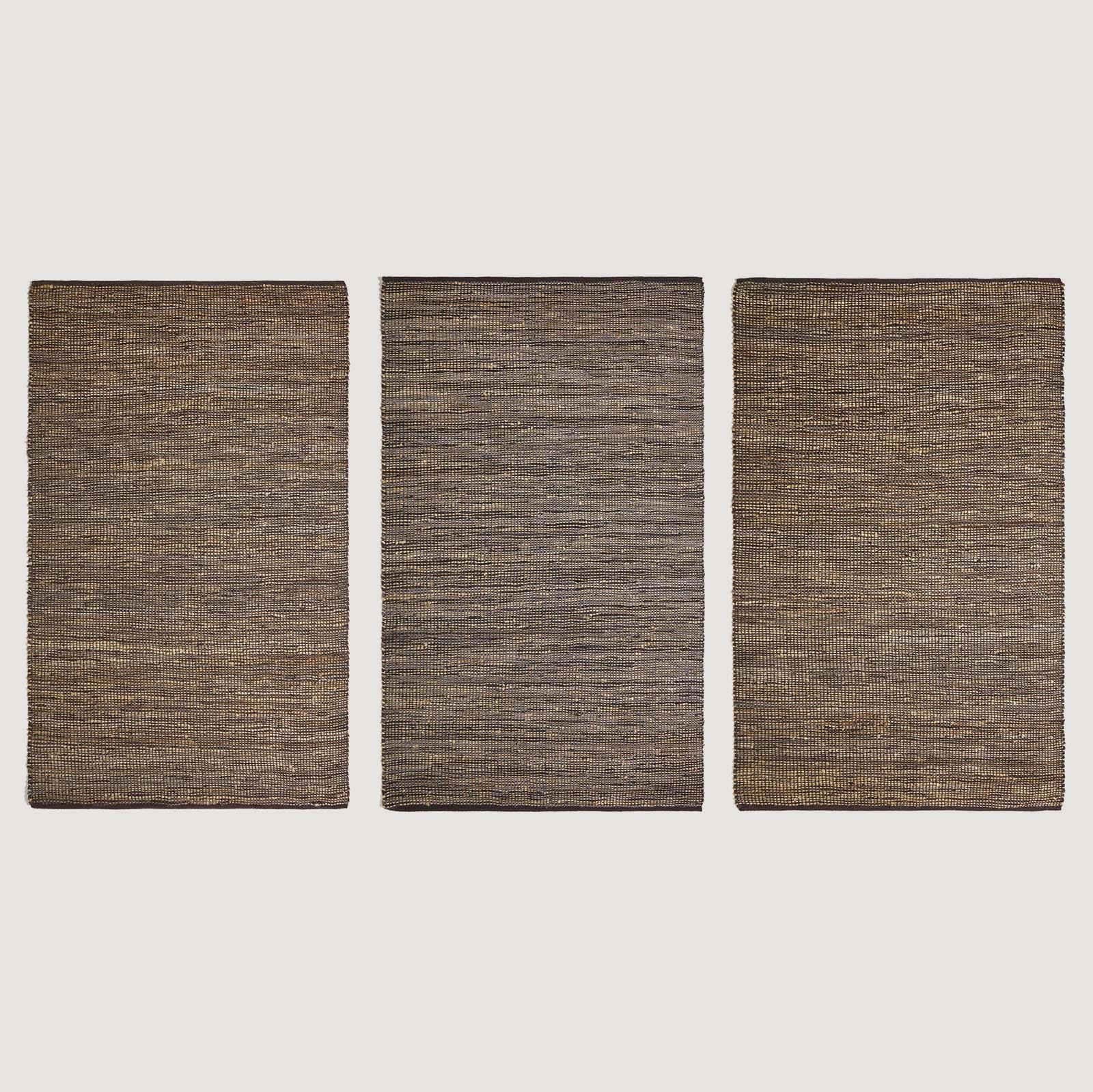 Madras Leather Hemp Rugs for Living Rooms, Brown, Natural - Picture 8 of 20