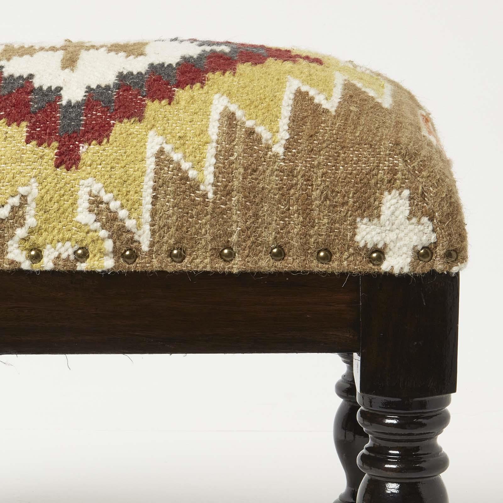 Traditional Style Handmade Kilim Pouffe & Footstool with Wooden Legs - Picture 9 of 34