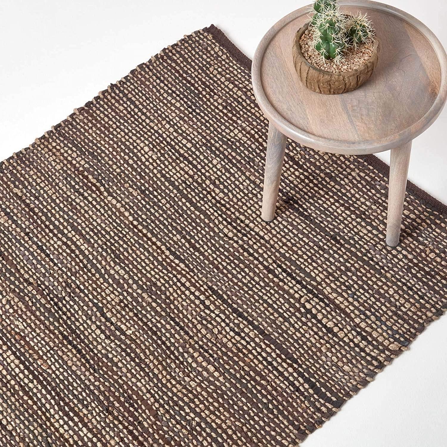Madras Leather Hemp Rugs for Living Rooms, Brown, Natural - Picture 2 of 20