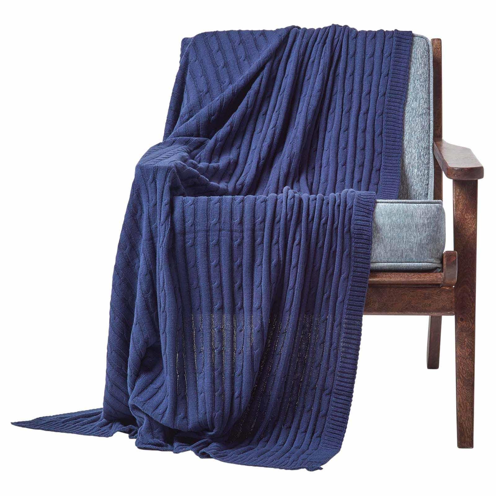 Cotton Cable Knit Throw, Blue, Grey, Green, Pink, Natural, Chocolate - Picture 42 of 65