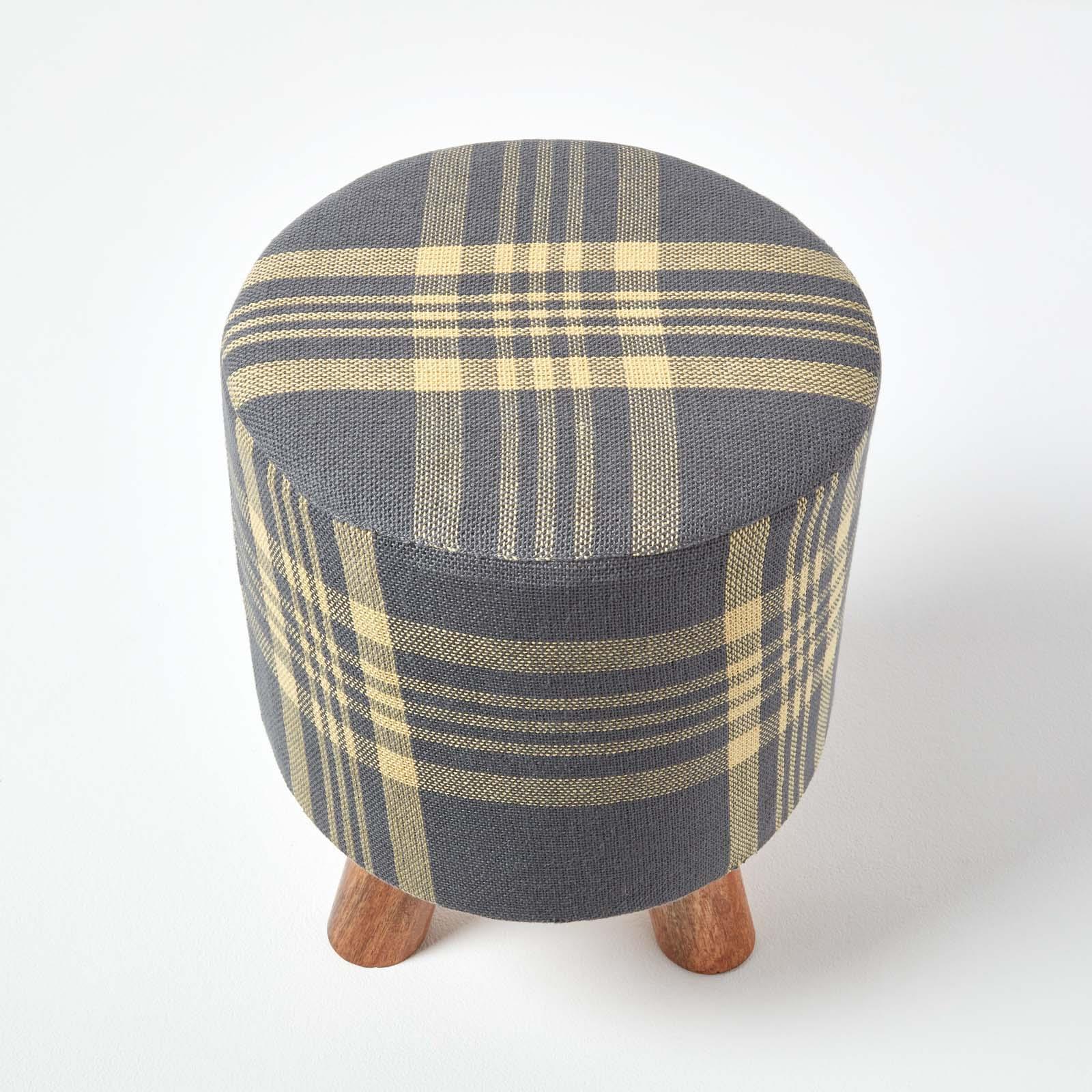 Tartan Check Tall and Flat Footstool with Wooden Legs - Picture 21 of 23