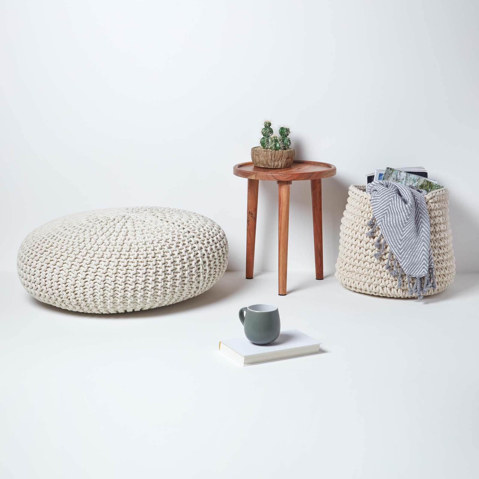 Large Round Cotton Knitted Pouffes Footstools Red, Yellow, Black, Grey, Natural - Picture 60 of 108