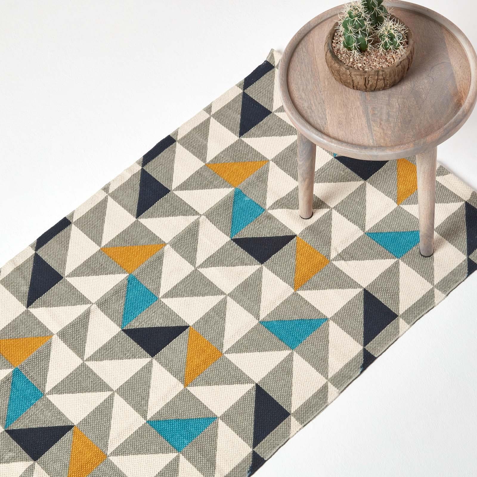 Handwoven Hallway Runner 100% Cotton Hall Rug Multicolour Geometric Printed - Picture 2 of 41