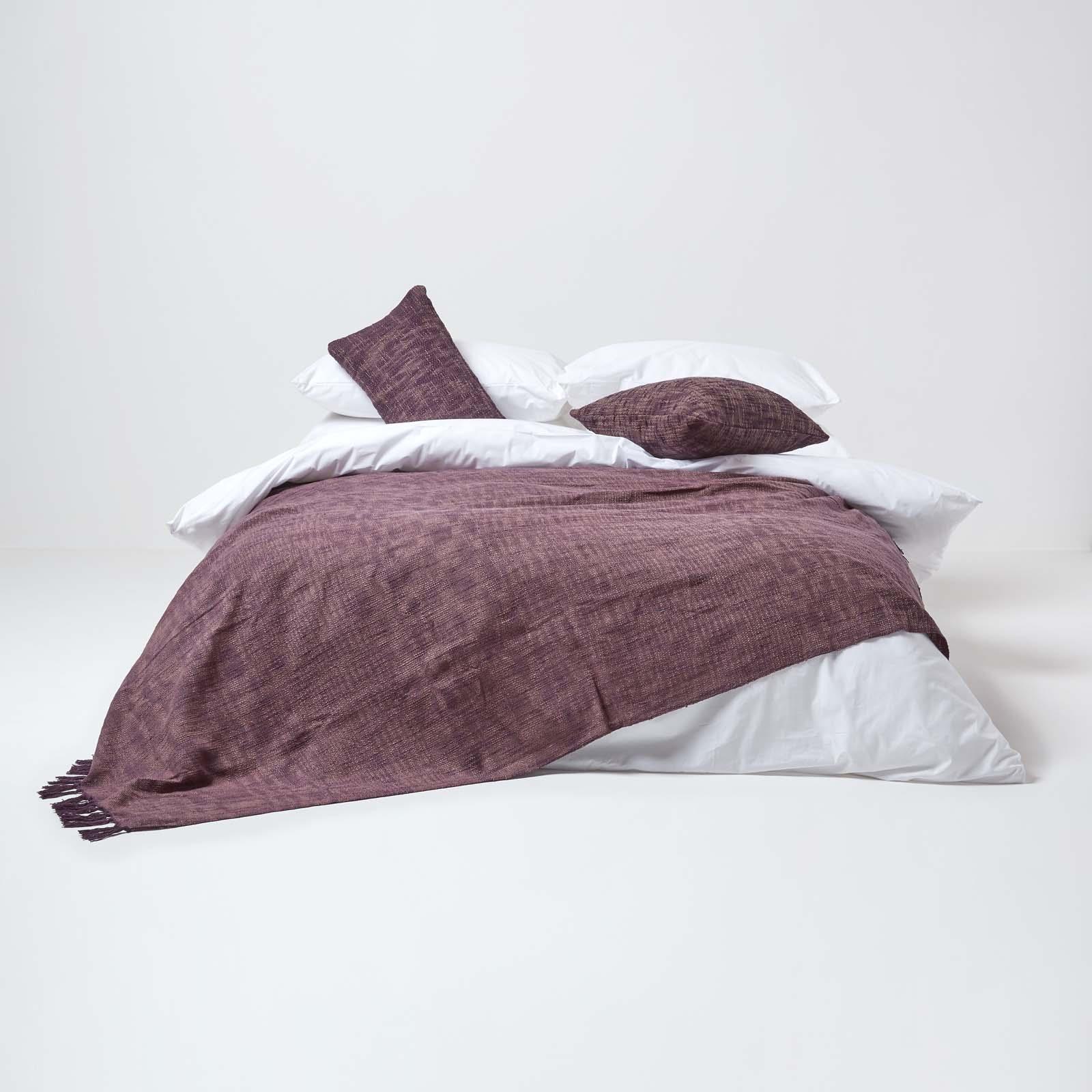 Homescapes Hand woven 100% Pure Cotton Throws for Bed or Sofa Yellow Grey Purple - Picture 17 of 54