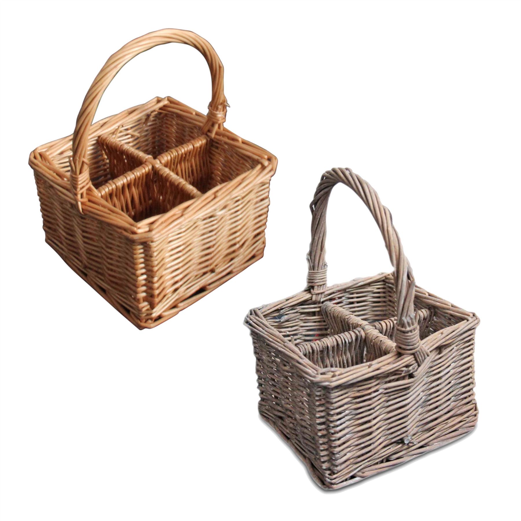 Natural & Grey Willow Wicker Cutlery and Glass Divider Storage Baskets