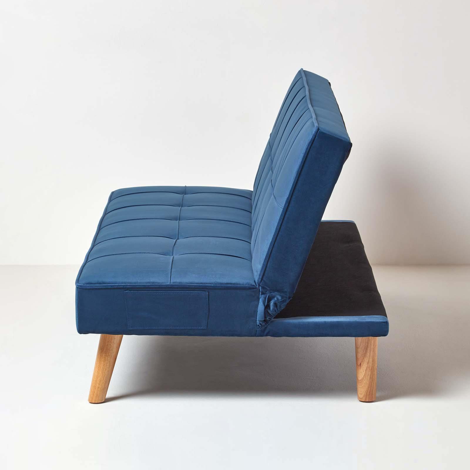 Velvet Sofa Bed Large 3 Seater Click Clack Retro Bed Settee on Wooden Legs eBay