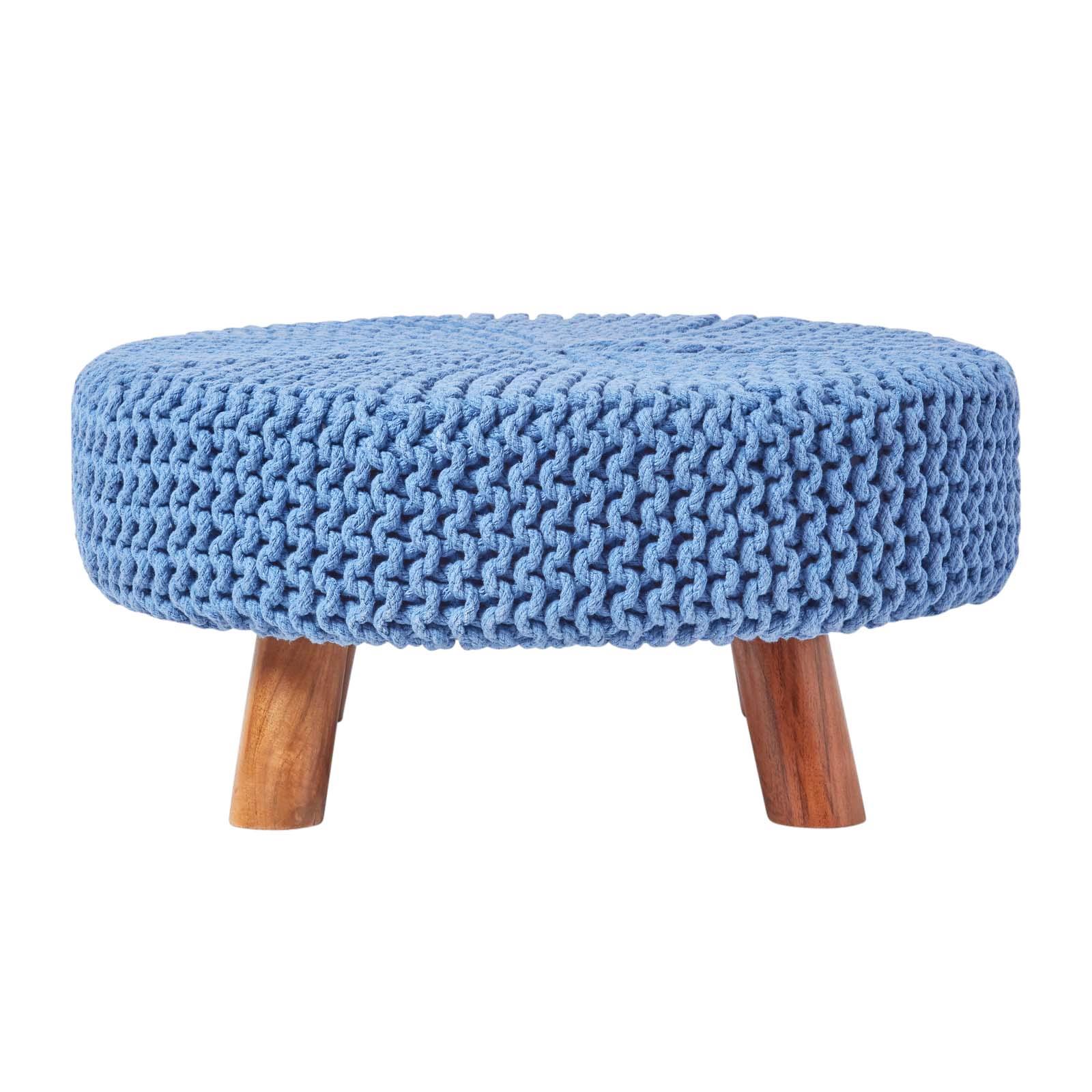 Round Knitted Footstool 100% Cotton Flat Circular with 4 Support Wooden Legs - Picture 8 of 108