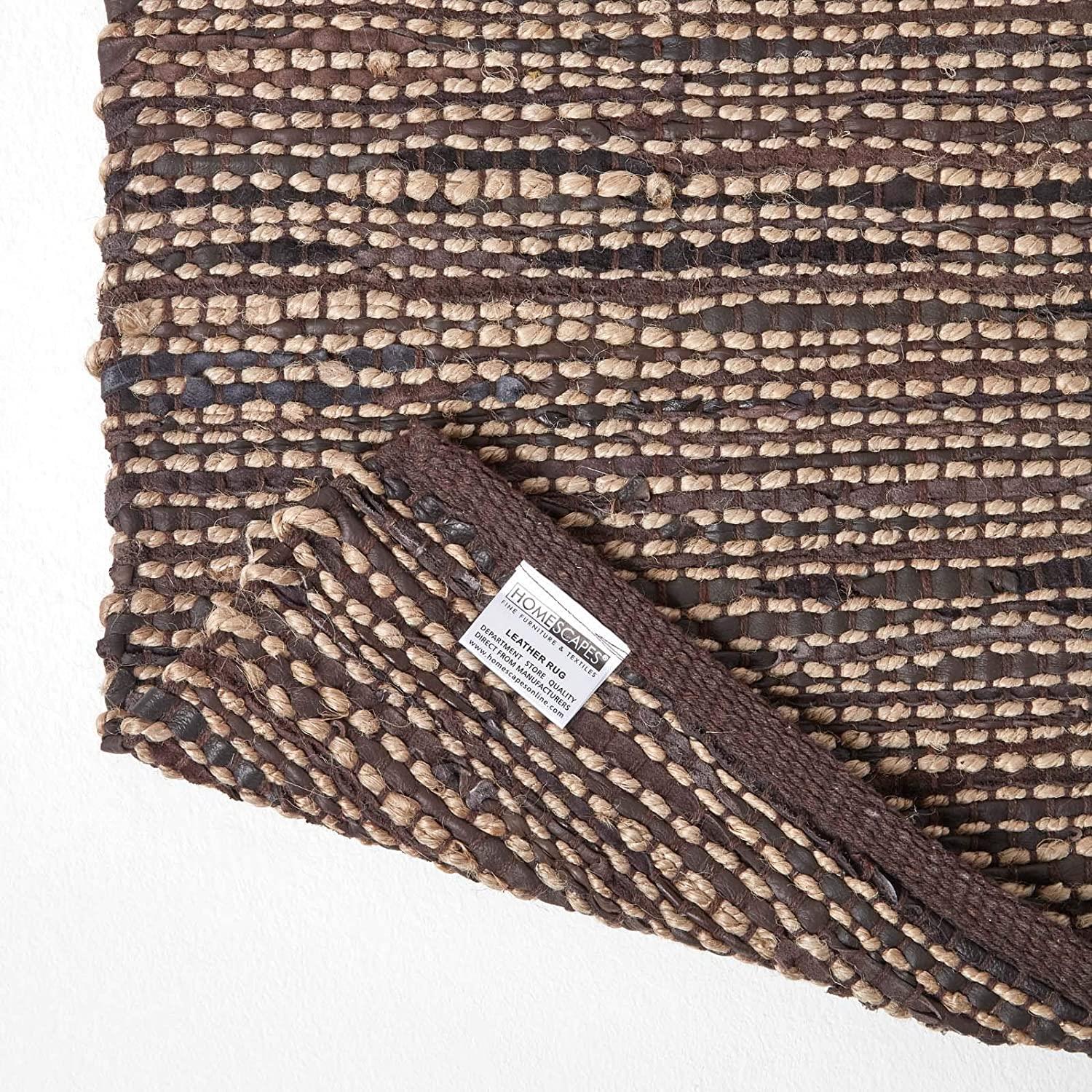 Madras Leather Hemp Rugs for Living Rooms, Brown, Natural - Picture 11 of 20