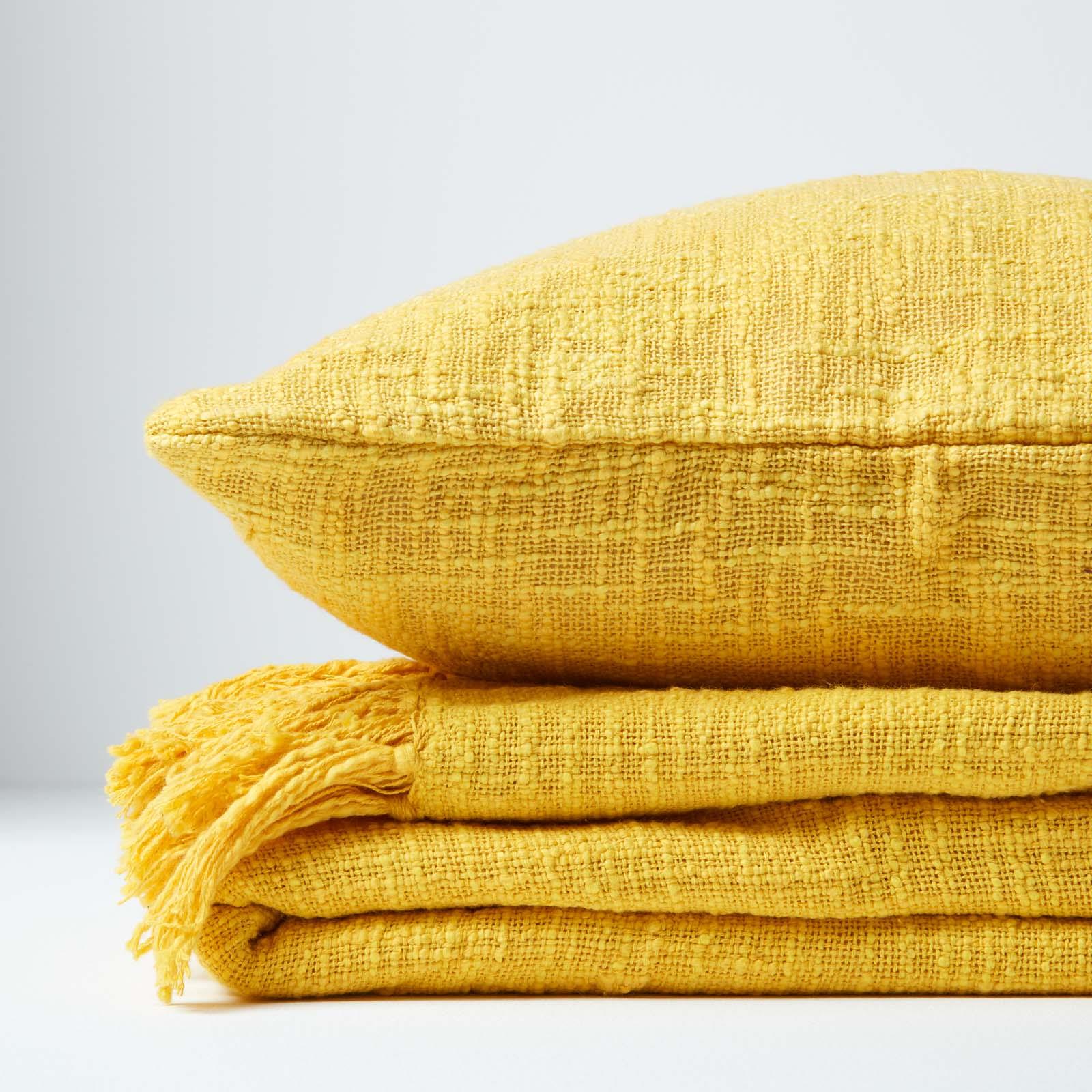 Homescapes Hand woven 100% Pure Cotton Throws for Bed or Sofa Yellow Grey Purple - Picture 52 of 54