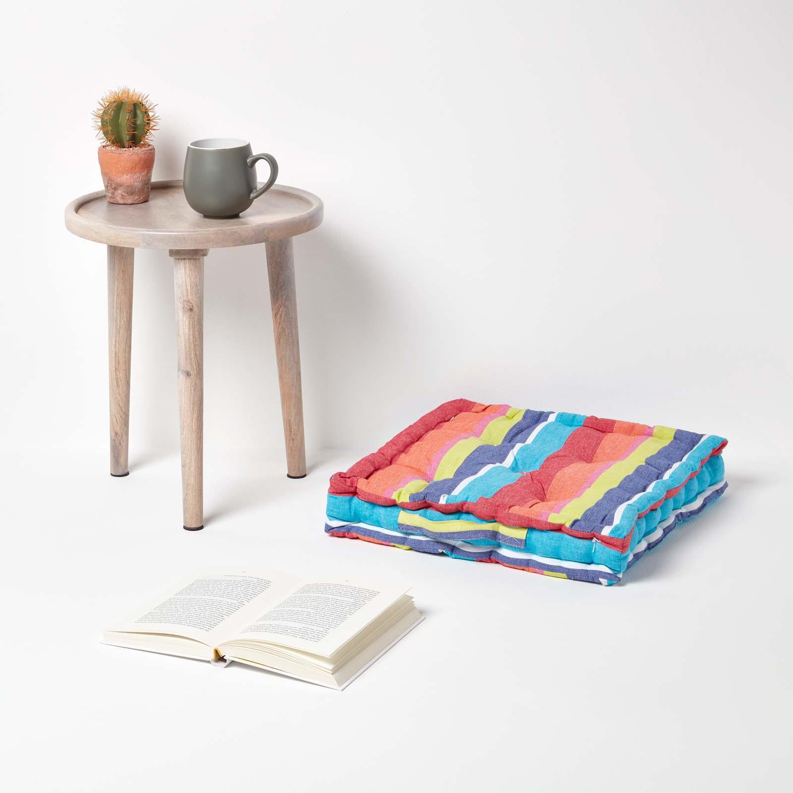 Striped Large Floor Cushion, Blue, Green, Multicolour - Picture 15 of 19