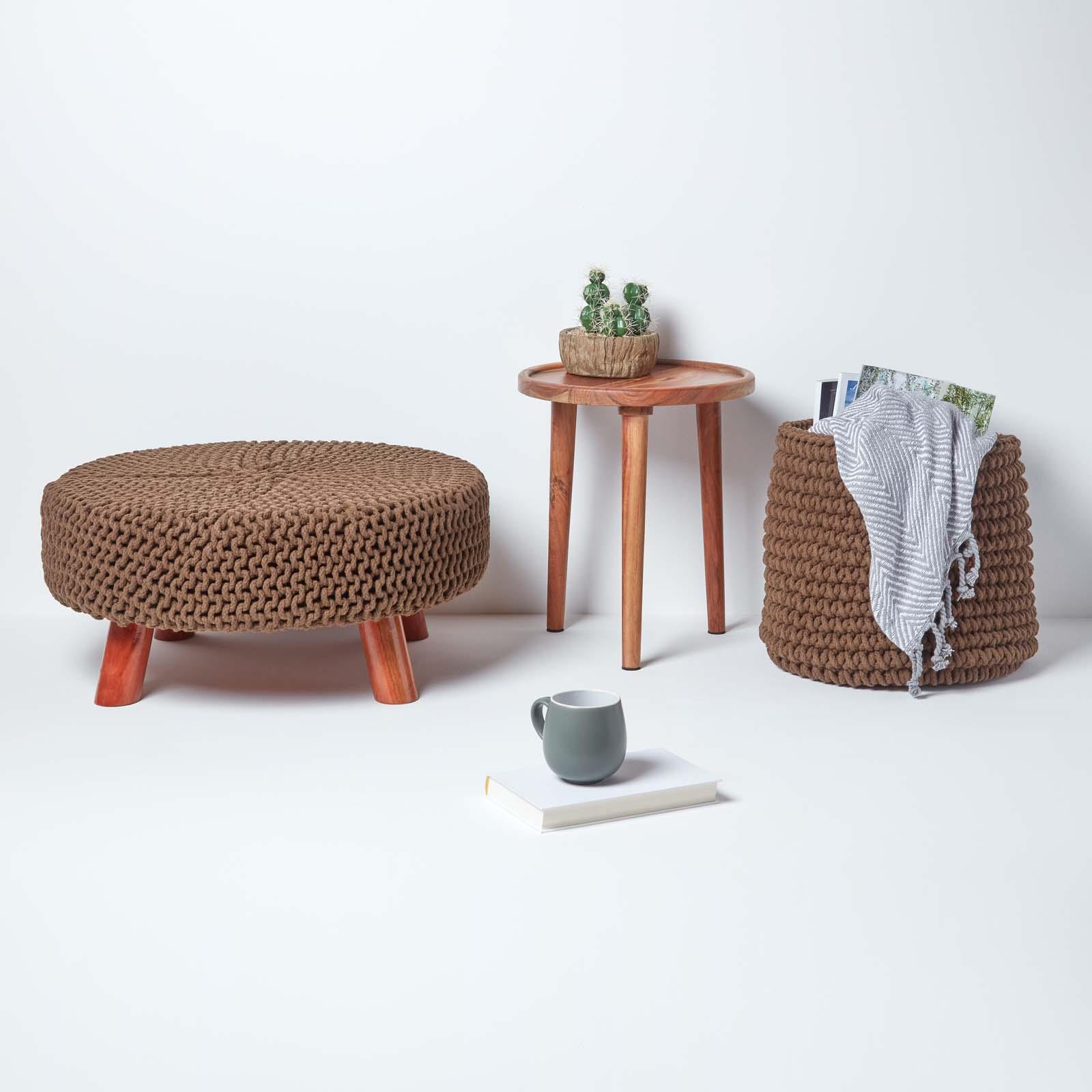 Round Knitted Footstool 100% Cotton Flat Circular with 4 Support Wooden Legs - Picture 19 of 108