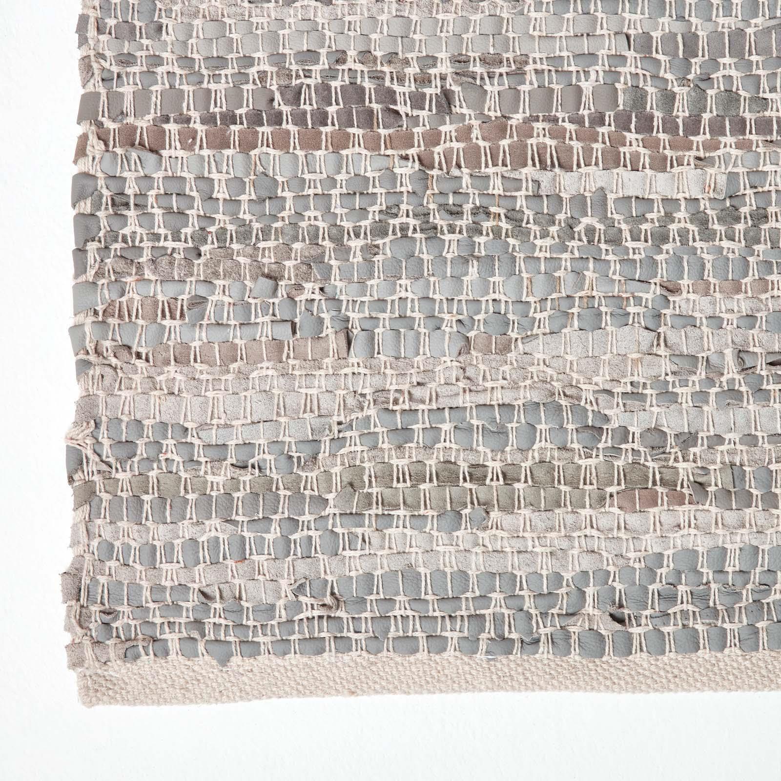 Real Leather Handwoven Black Grey Brown Hall Runner Textured Pattern 66 x 200 cm - Picture 18 of 24