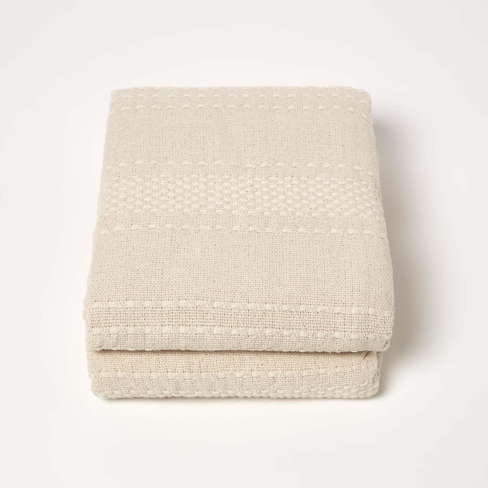 100% Cotton Lightweight Handwoven Textured "KASHI" Throw Blanket with Tassels - Picture 9 of 25