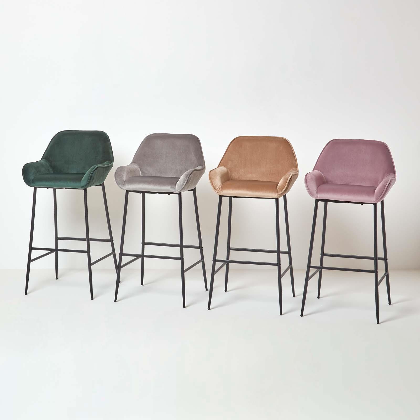 Velvet Bar Stool Chair On-Trend Kitchen Breakfast Bar Stool with Backrest - Picture 17 of 40