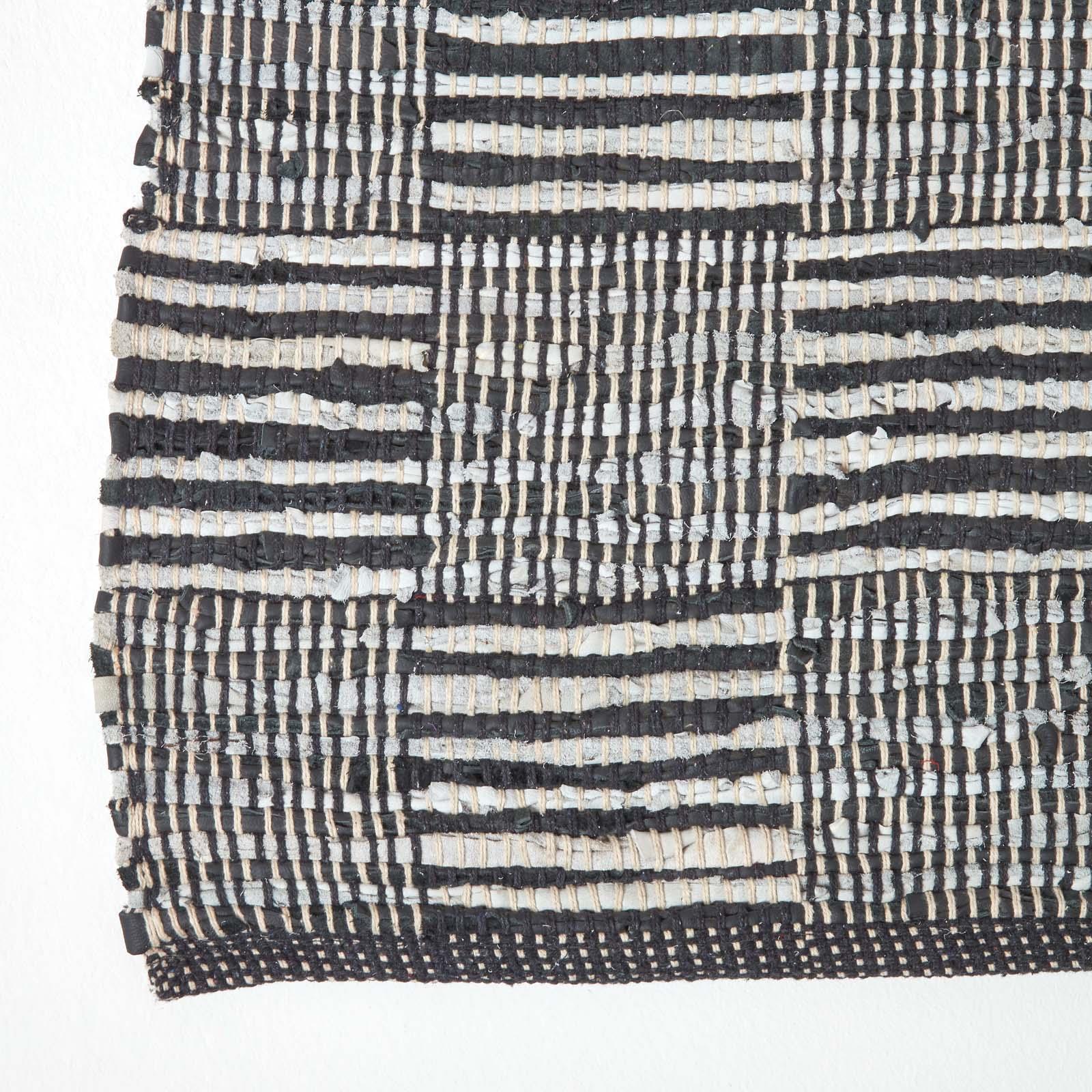Real Leather Handwoven Black Grey Brown Hall Runner Textured Pattern 66 x 200 cm - Picture 9 of 24