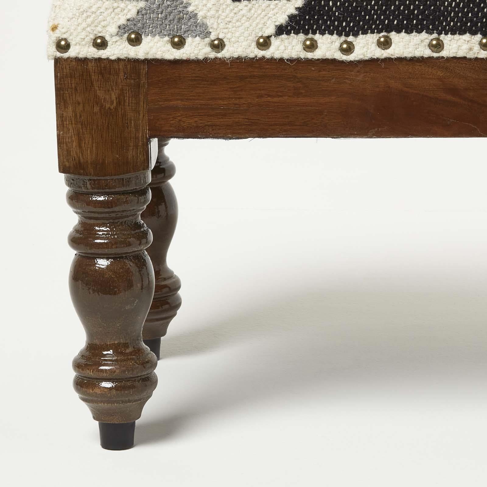 Traditional Style Handmade Kilim Pouffe & Footstool with Wooden Legs - Picture 29 of 34