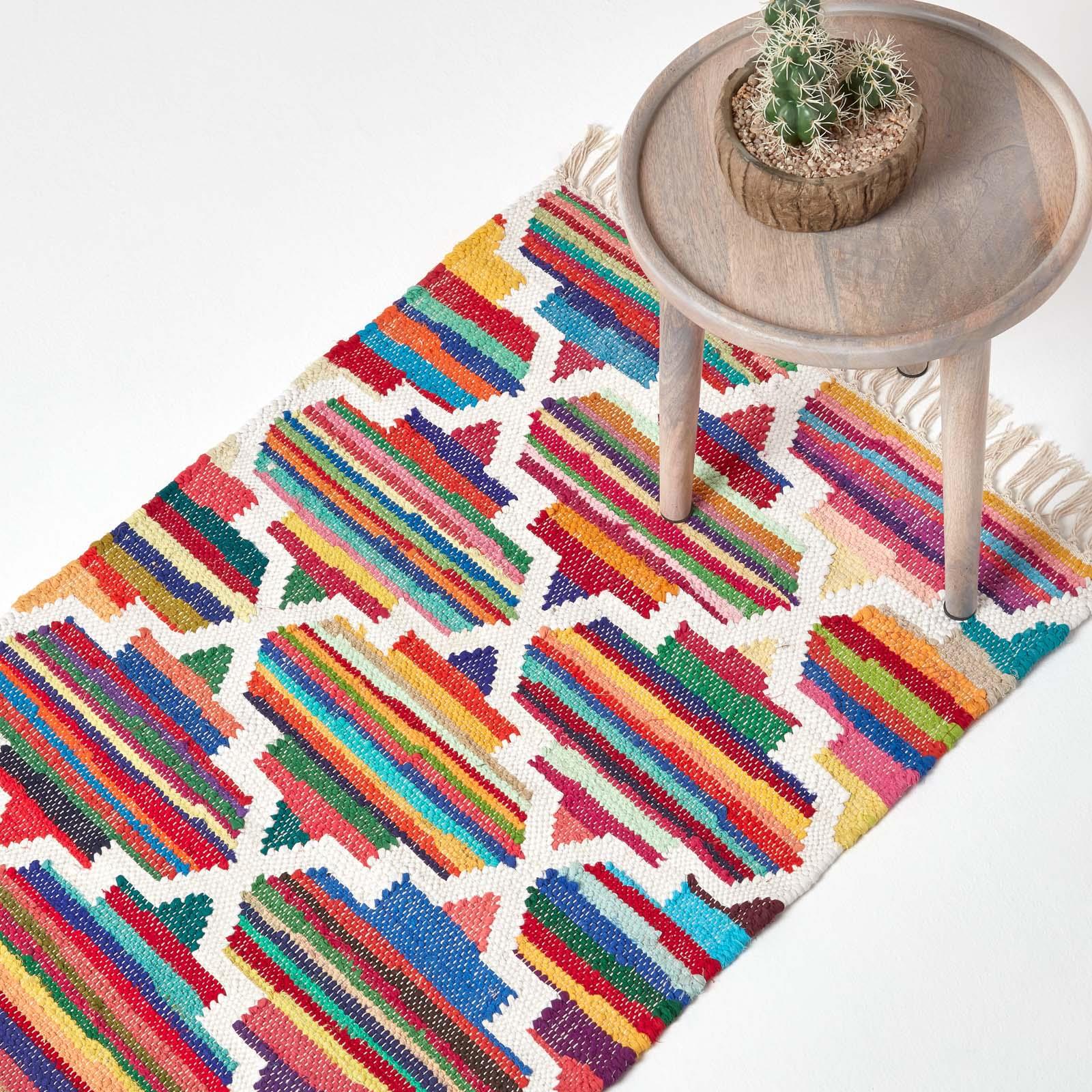 Handmade Cotton & Wool Kilim Rugs Runner Multi Coloured Geometric Diamond Carpet - Picture 10 of 64