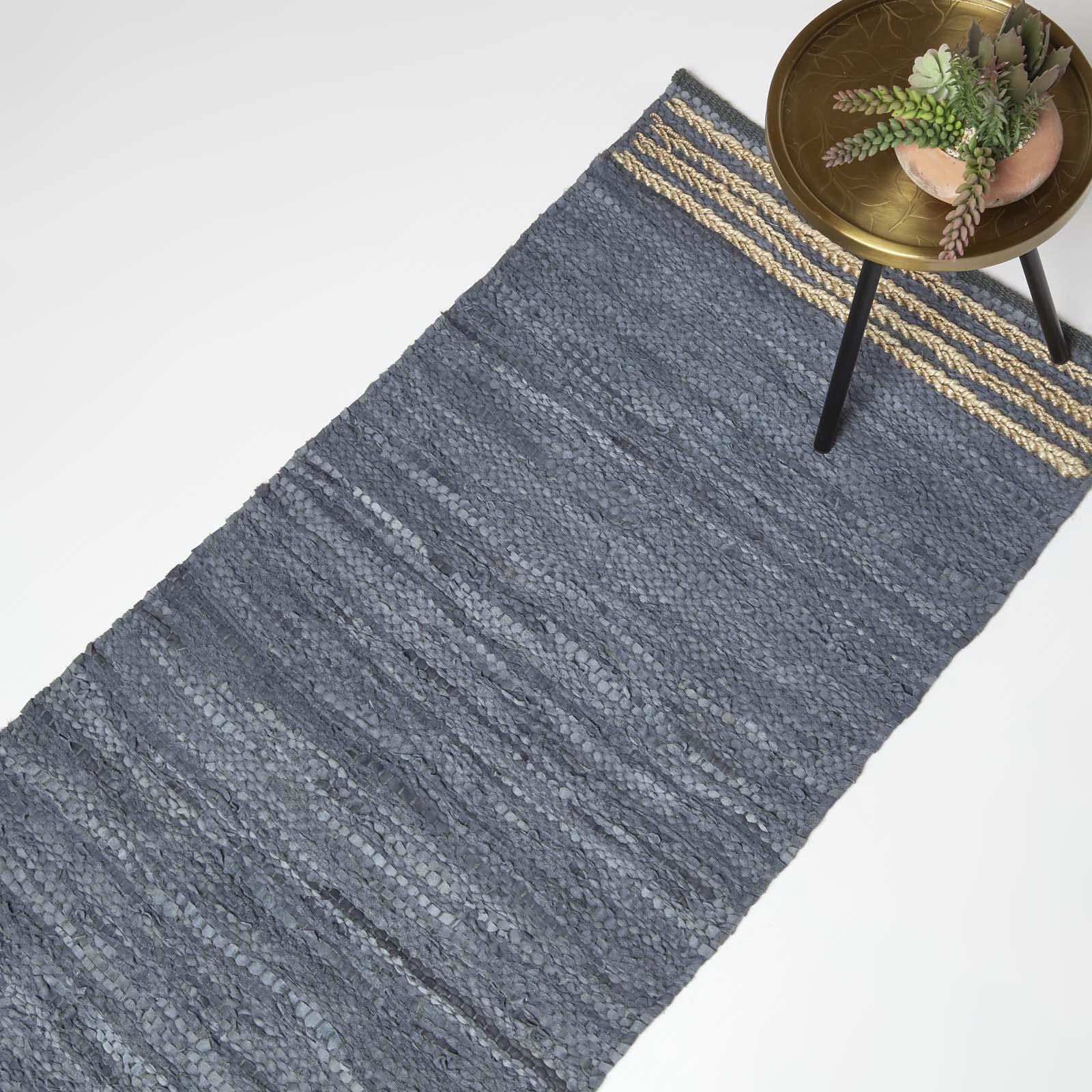 Handmade Stripe Design Recycled Eco Friendly Real Leather Rug and Runner - Picture 12 of 17