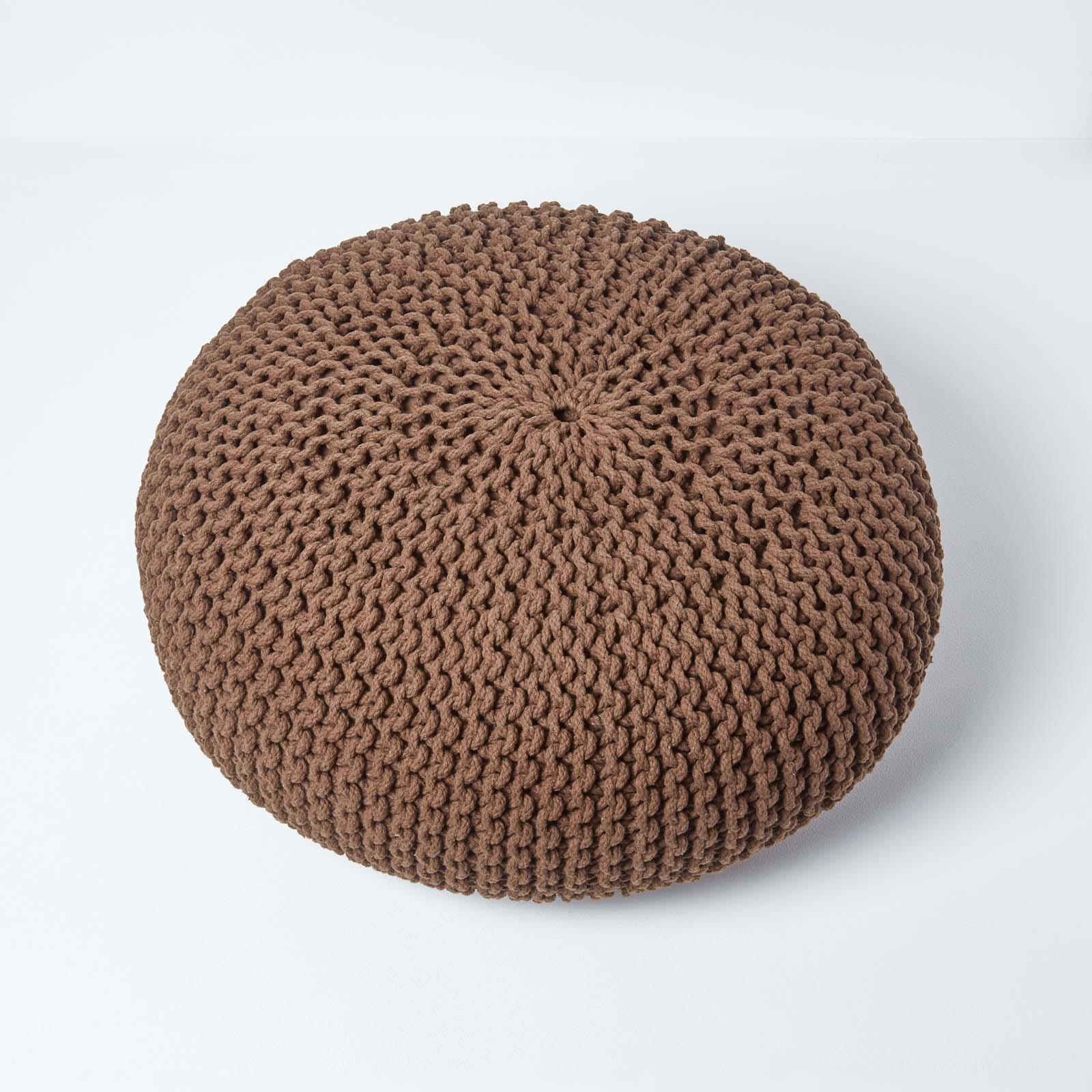 Large Round Cotton Knitted Pouffes Footstools Red, Yellow, Black, Grey, Natural - Picture 16 of 108