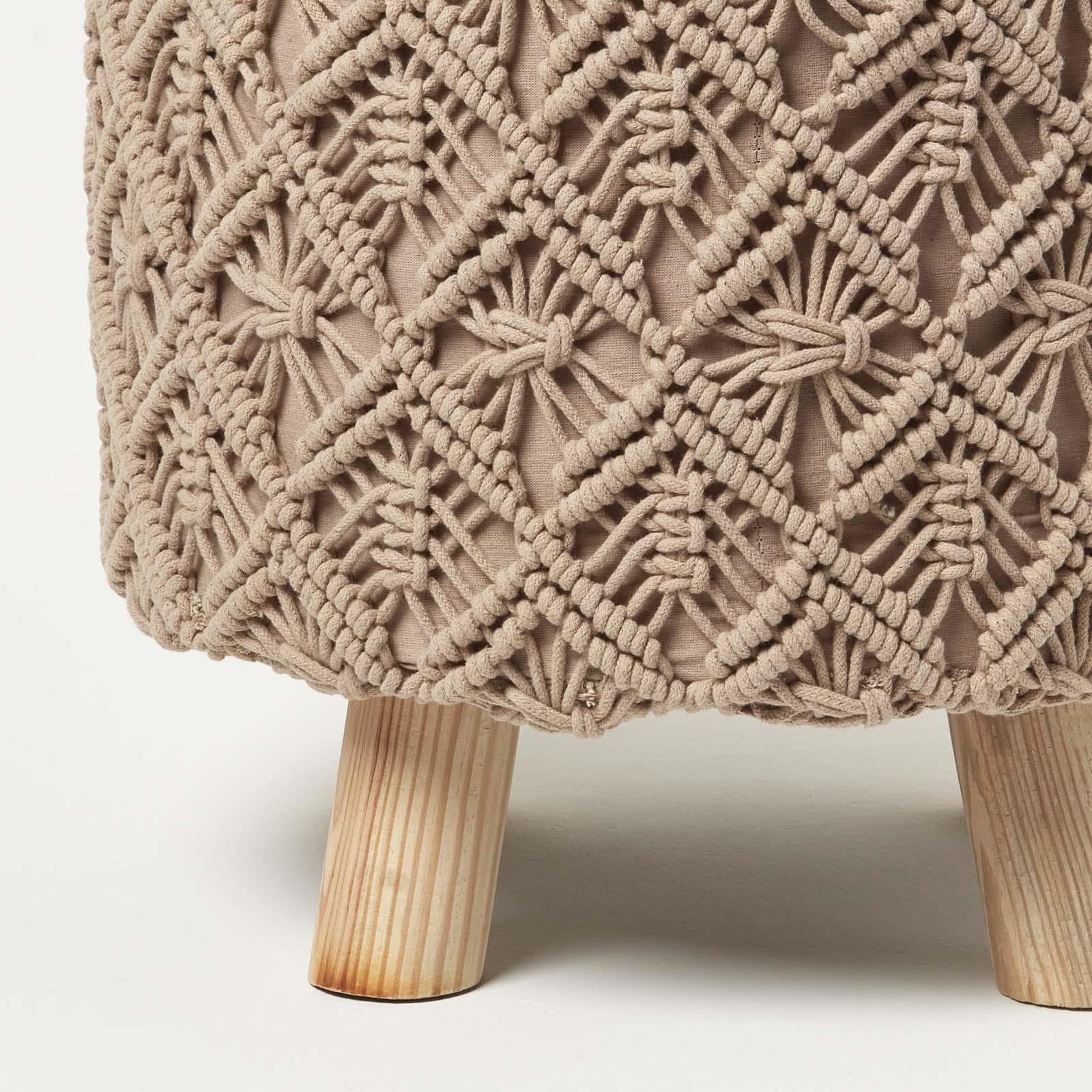 Macrame Knitted Pouffe with Storage 43 cm Tall Crochet Round Footstool on Legs - Picture 4 of 13