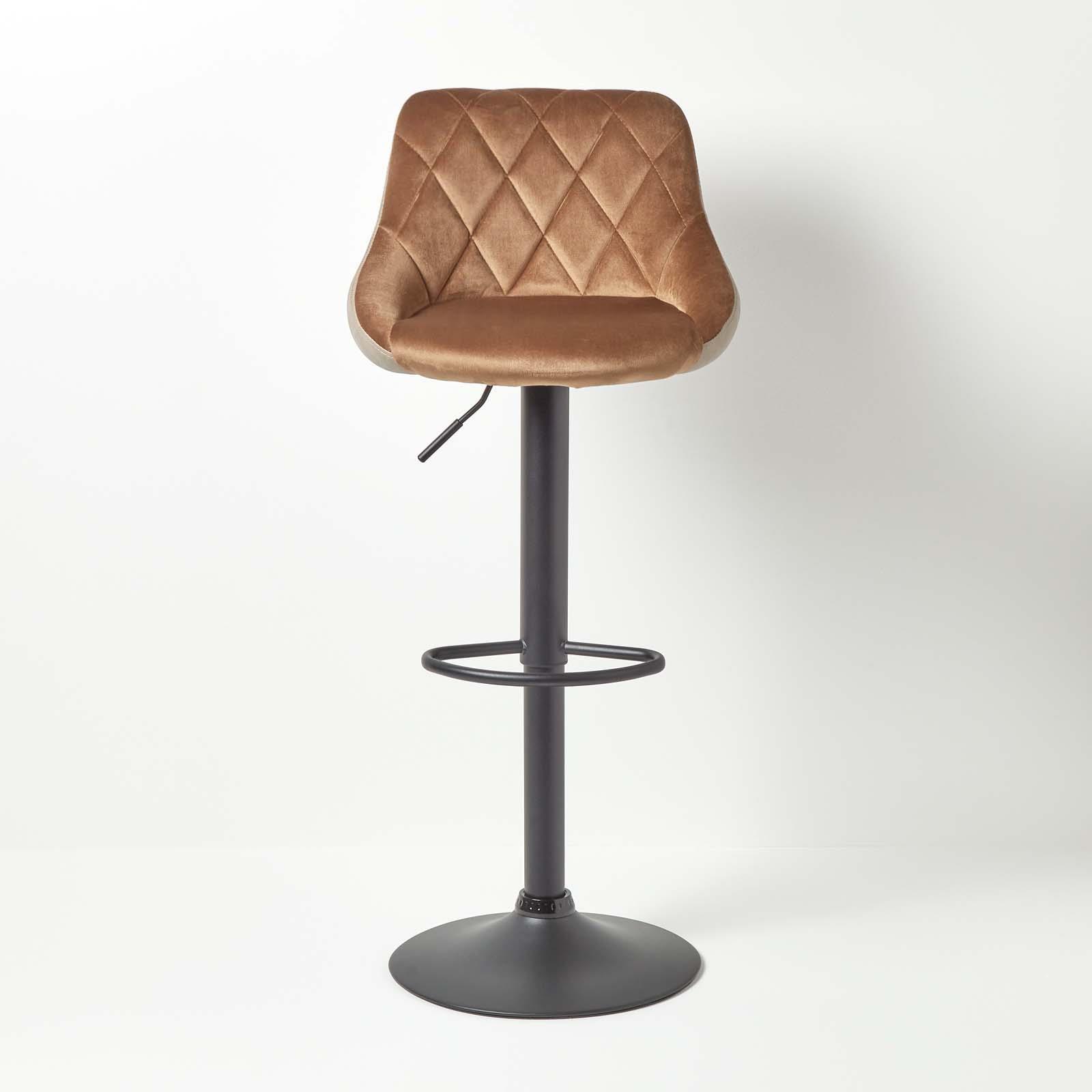 Velvet & Faux Leather Bar Stool Swivel Chair Adjustable Barstool with Backrest - Picture 10 of 22