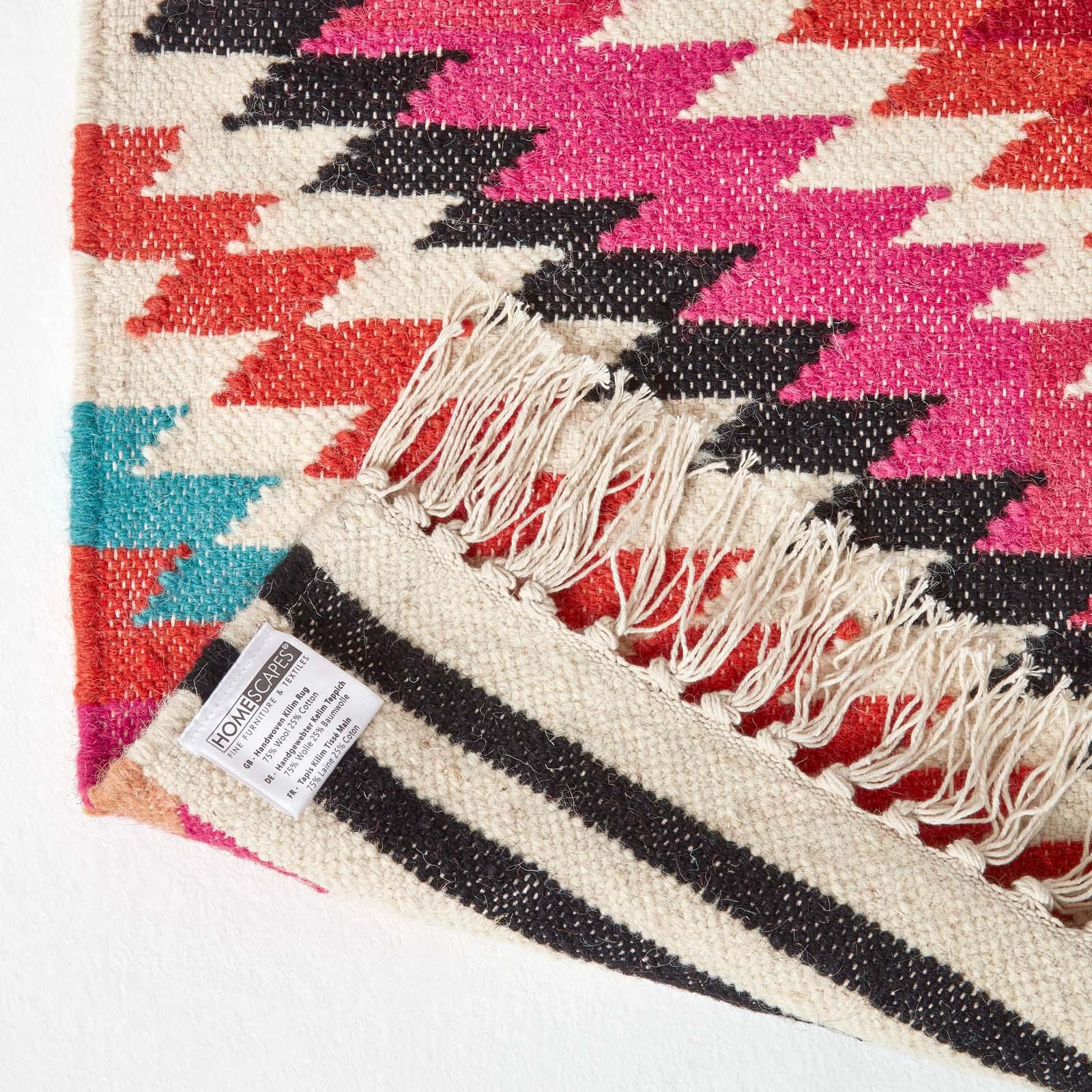 Handmade Cotton & Wool Kilim Rugs Runner Multi Coloured Geometric Diamond Carpet - Picture 64 of 64