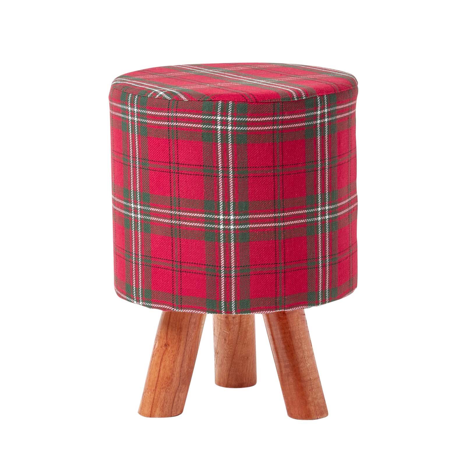 Tartan Check Tall and Flat Footstool with Wooden Legs - Picture 17 of 23