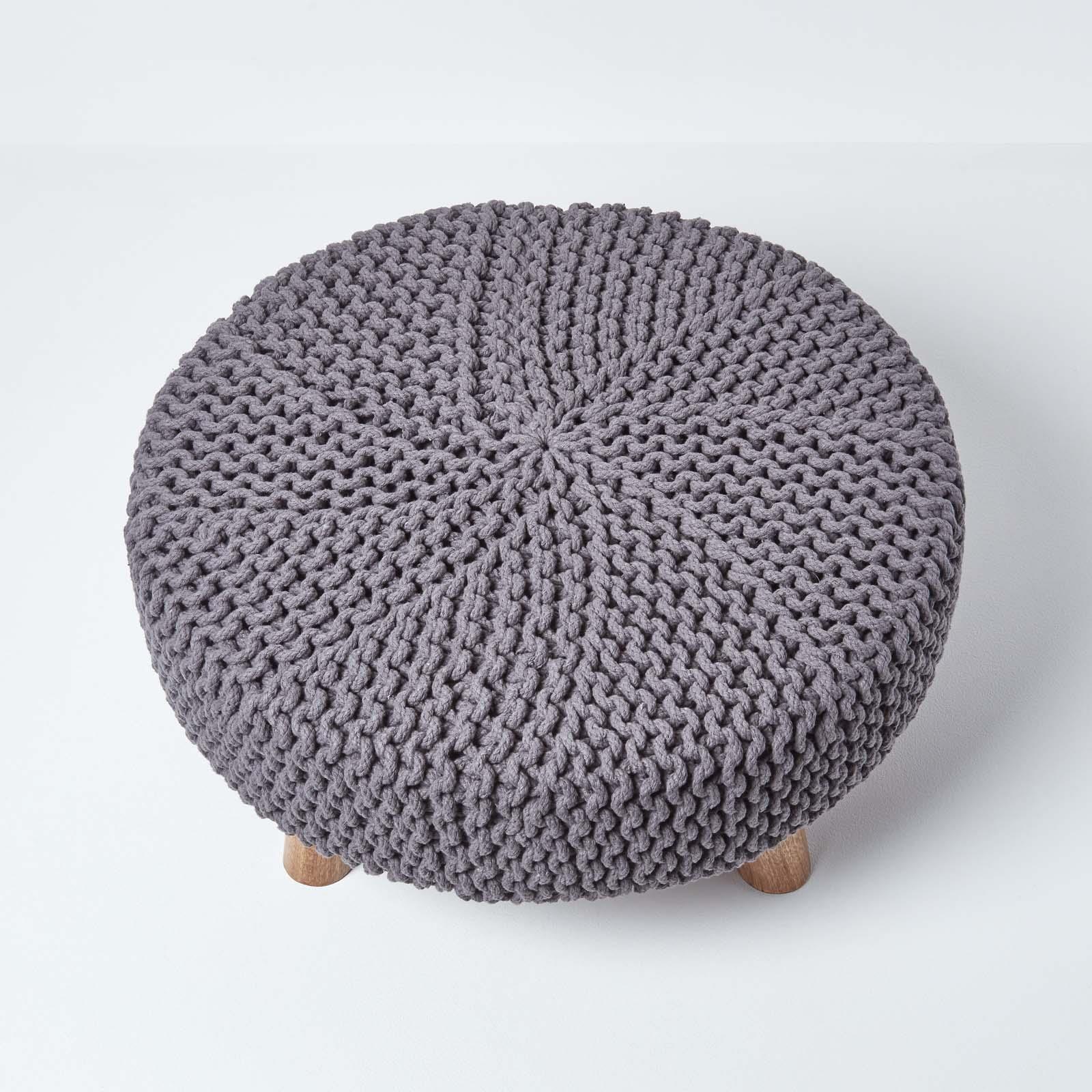 Round Knitted Footstool 100% Cotton Flat Circular with 4 Support Wooden Legs - Picture 93 of 108
