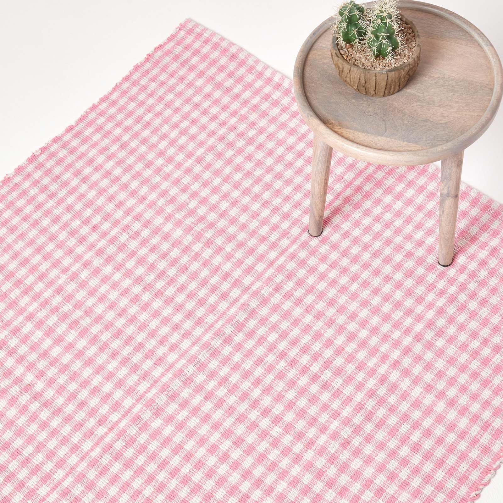 Cotton Gingham Rugs Pink Blue Beige Green Orange Carpet Kids Bath Mats - Picture 30 of 43