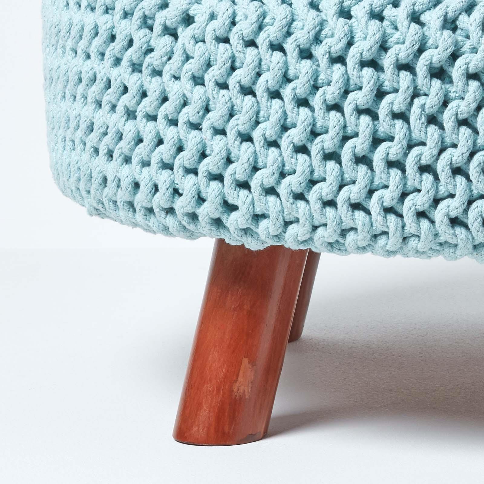 Round Knitted Footstool 100% Cotton Flat Circular with 4 Support Wooden Legs - Picture 65 of 108