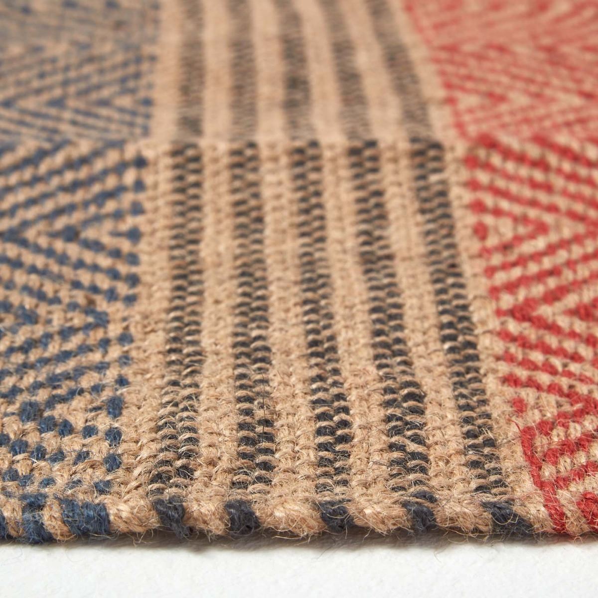 Geometric Jute Rug, Multicolour Striped, Black, Red, Blue - Picture 12 of 22