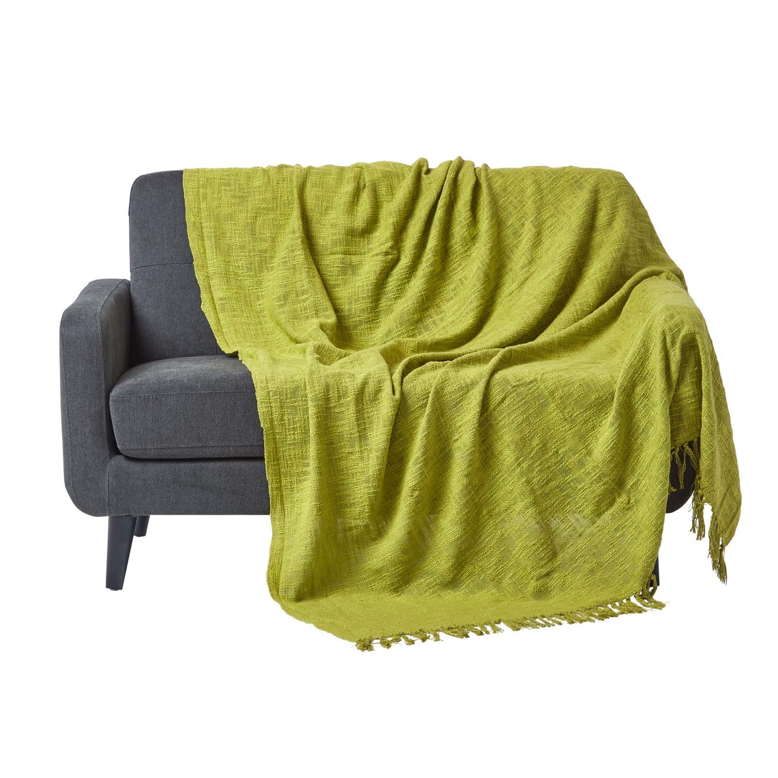 Homescapes Hand woven 100% Pure Cotton Throws for Bed or Sofa Yellow Grey Purple - Picture 7 of 54