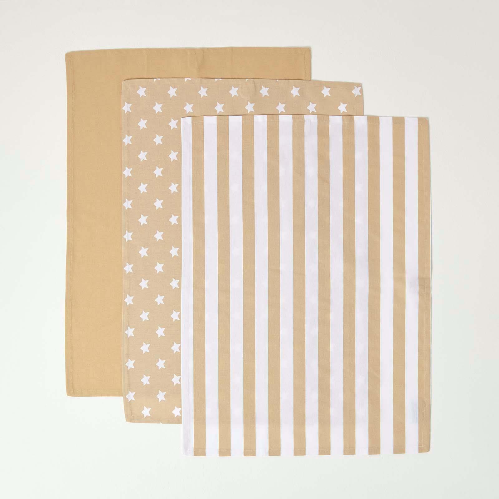 Cotton Beige And White Stars Kitchen Double Oven Gloves Apron Towel Pot Holder - Picture 18 of 26