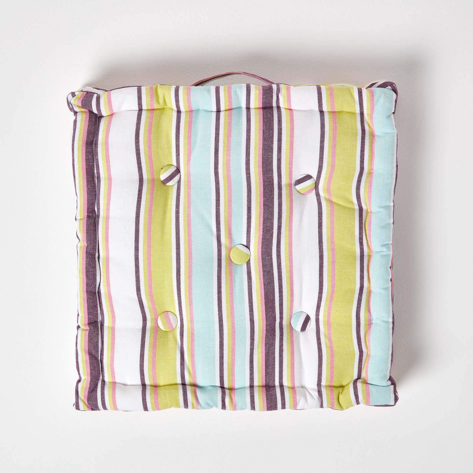 Striped Large Floor Cushion, Blue, Green, Multicolour - Picture 10 of 19