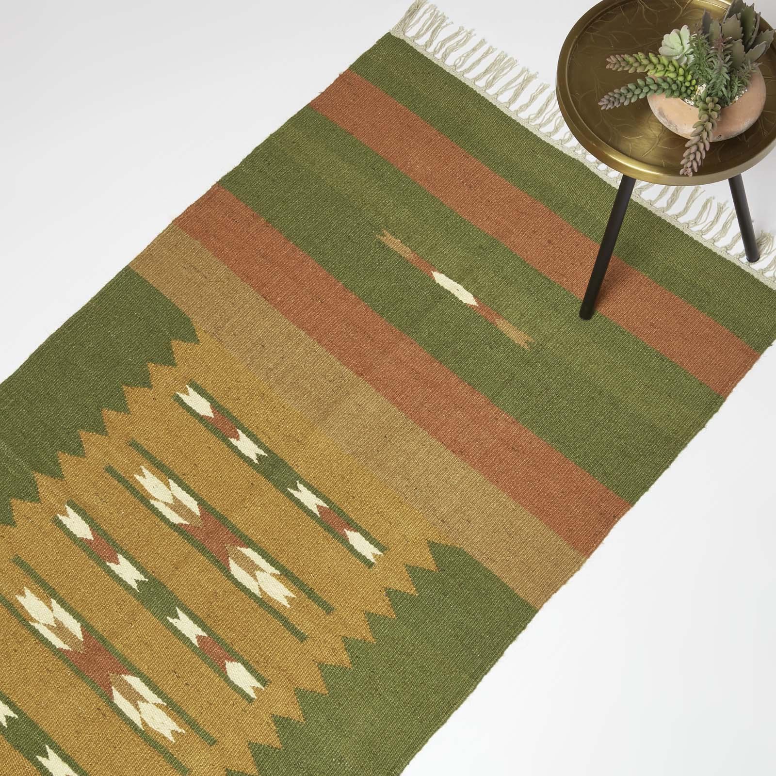 Handwoven Kilim Rug Runner Cotton & Jute in Traditional Pattern with Tassels - Picture 10 of 15