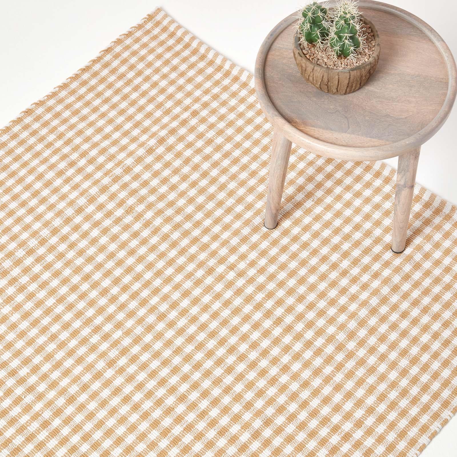 Cotton Gingham Rugs Pink Blue Beige Green Orange Carpet Kids Bath Mats - Picture 2 of 43