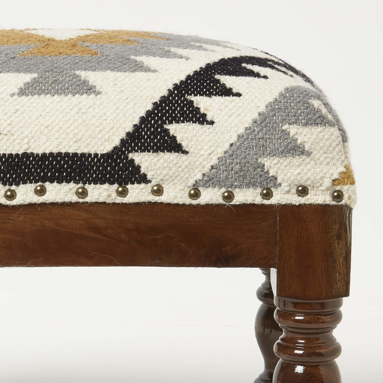 Traditional Style Handmade Kilim Pouffe & Footstool with Wooden Legs - Picture 31 of 34