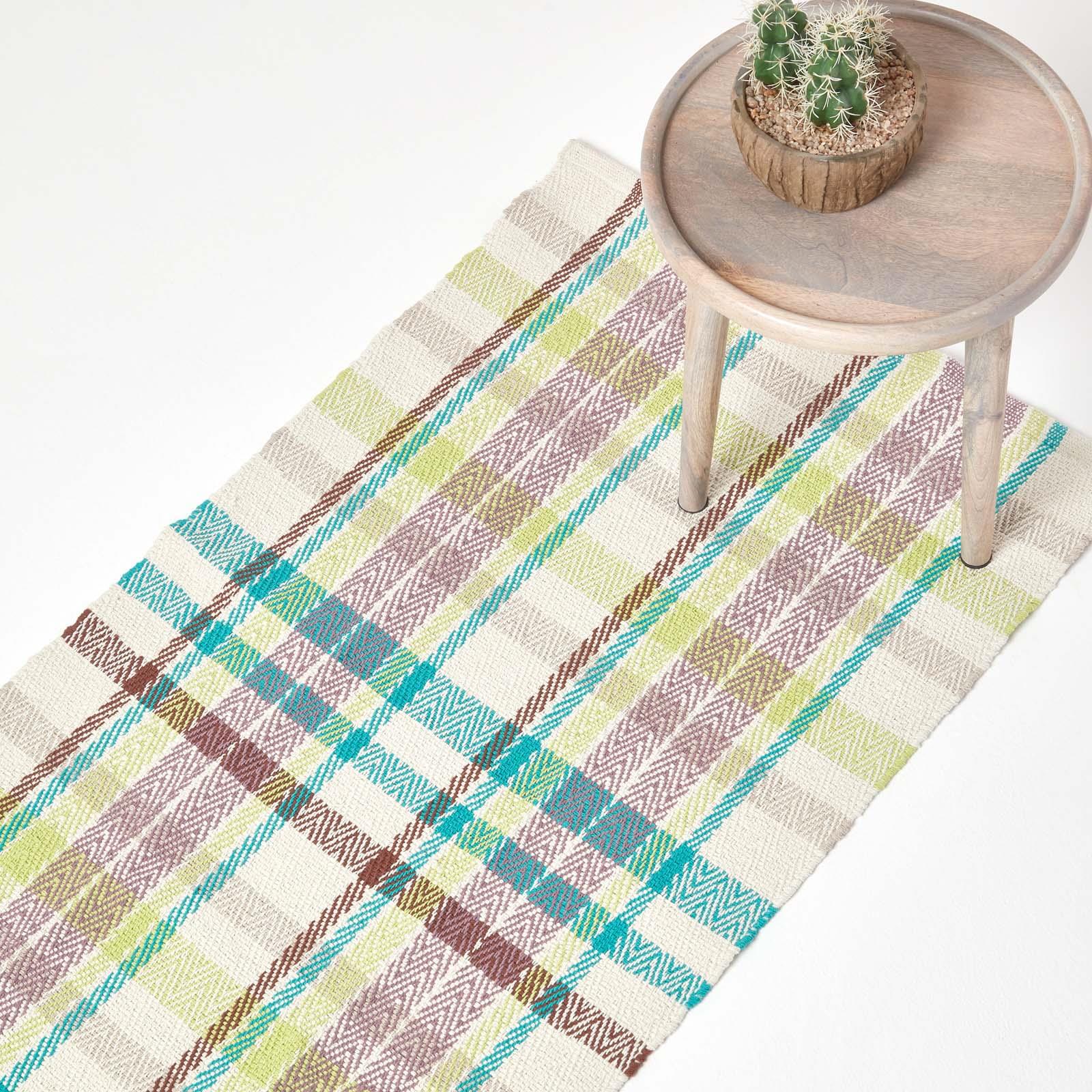 Handwoven Geometric & Checked Pattern Contemorary Style Cotton Hallway Runner - Picture 32 of 36